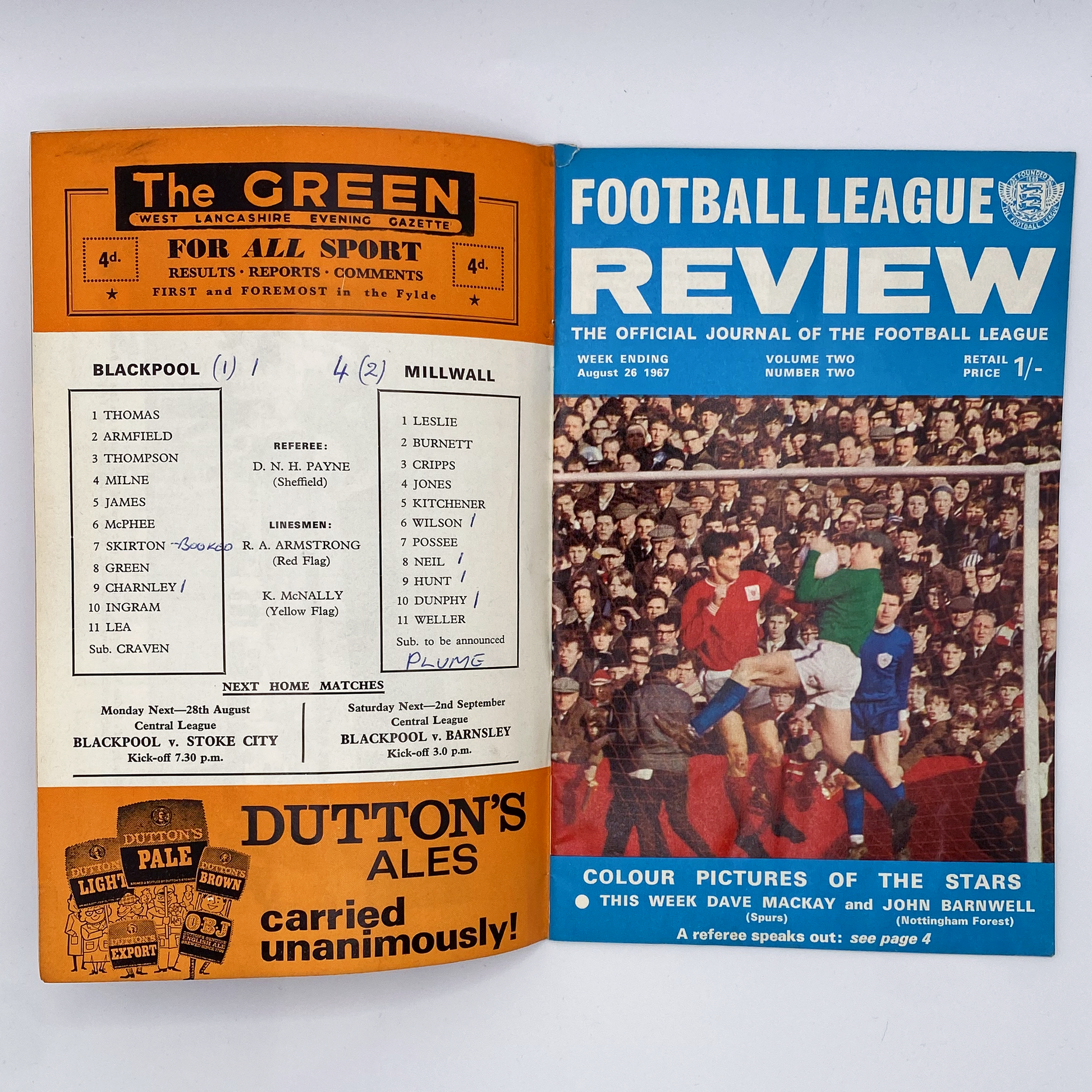 Blackpool vs Millwall Programme (26 August, 1967)