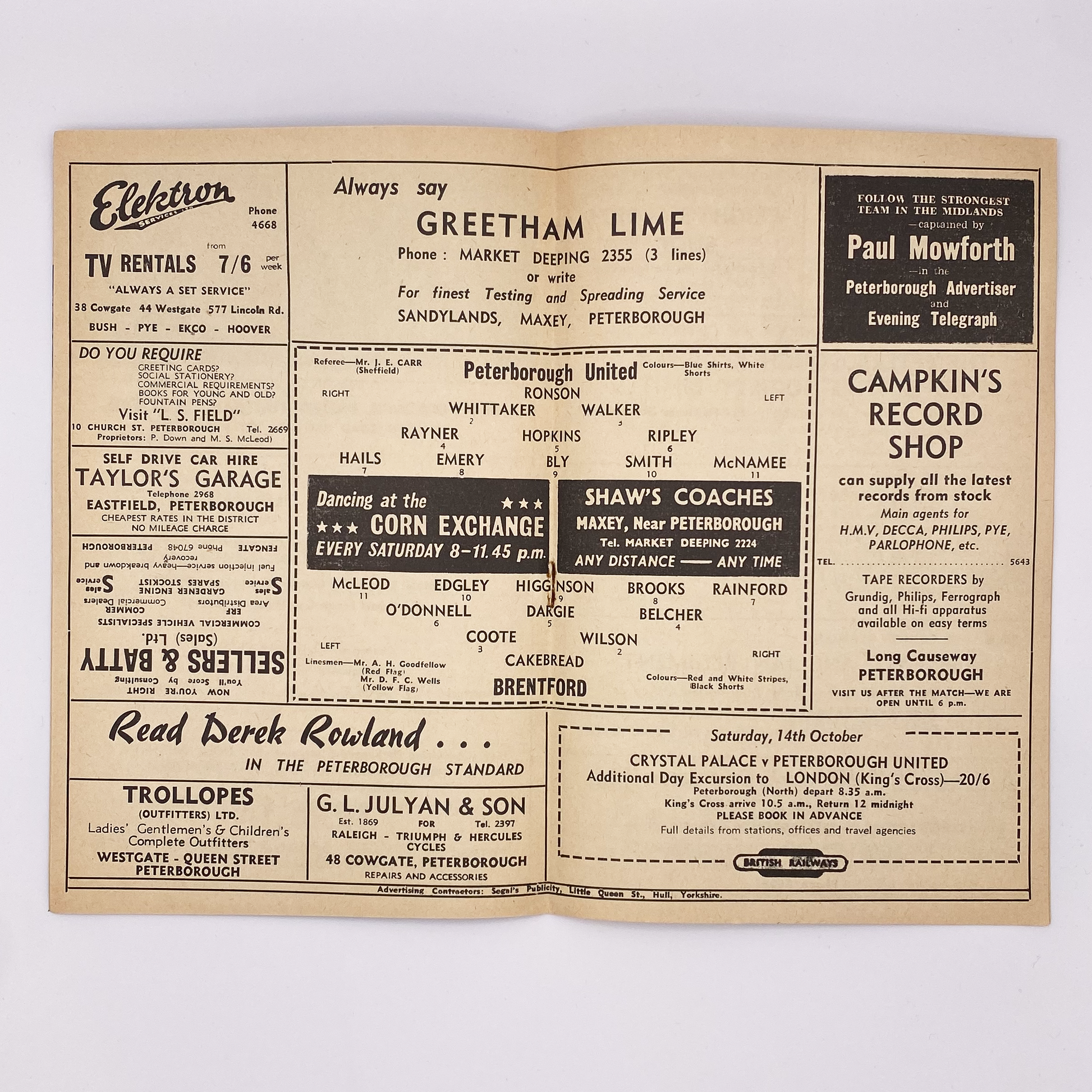 Peterborough United vs Brentford Programme (Saturday, 30 September, 1961)