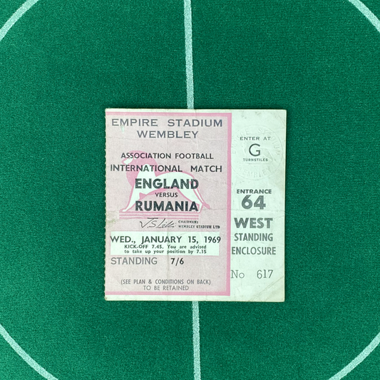 England vs Romania Ticket (15 January, 1969)