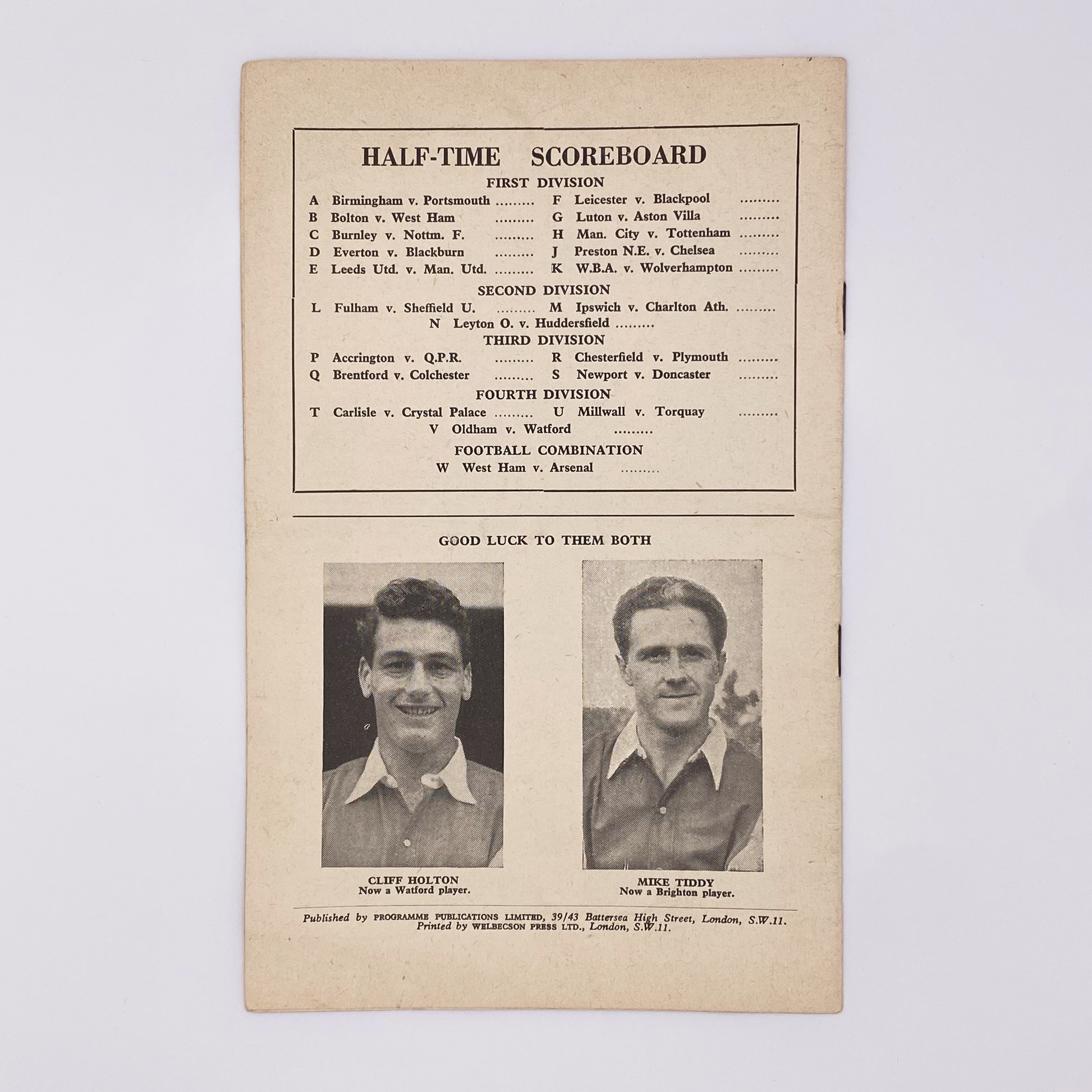 Arsenal vs Newcastle United Programme (1 November, 1958)
