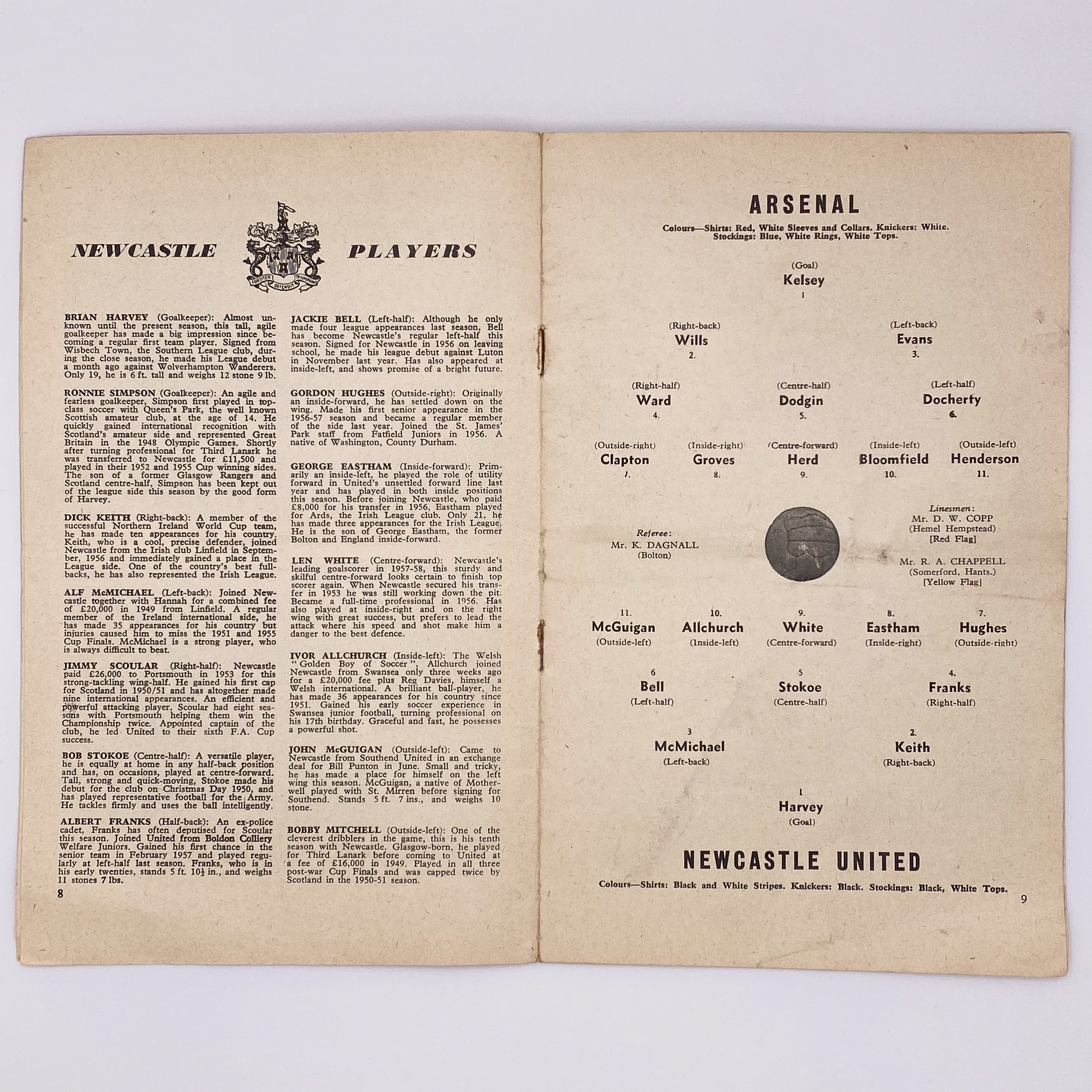 Arsenal vs Newcastle United Programme (1 November, 1958)