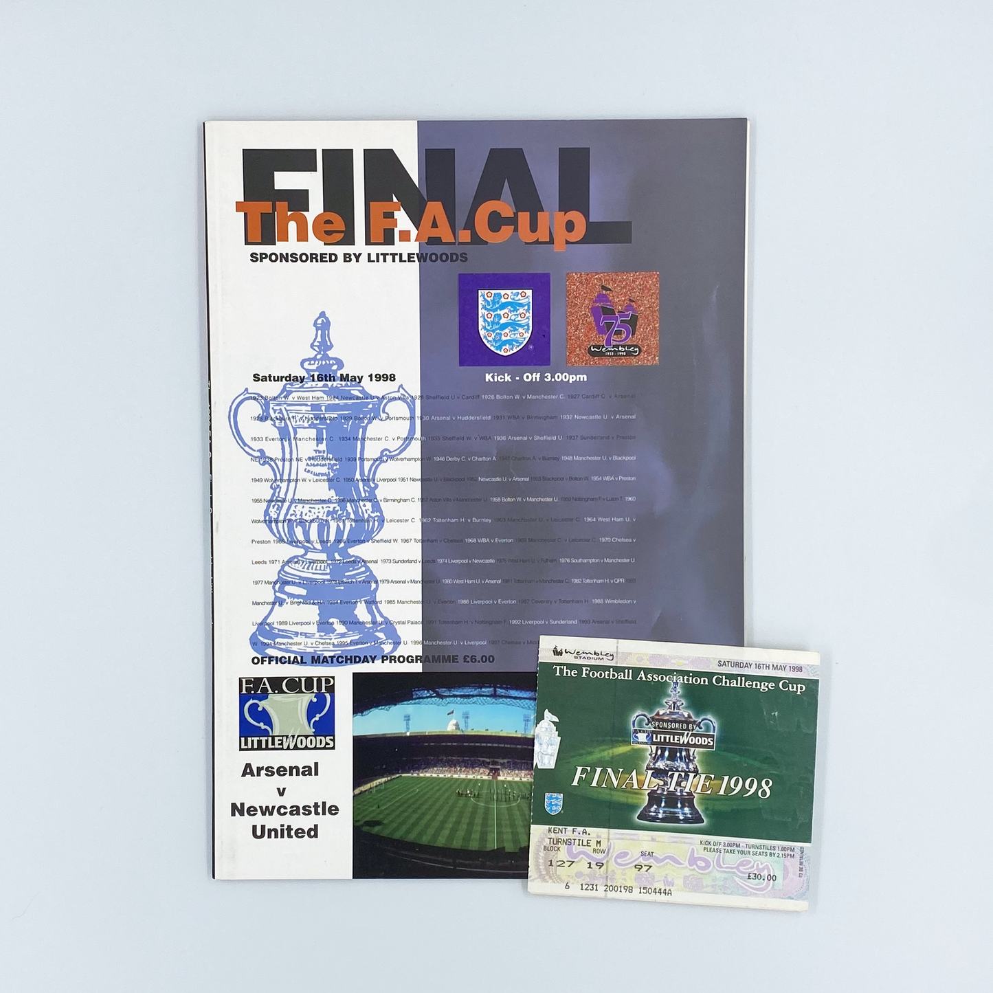 1998 FA Cup Final Programme & Ticket