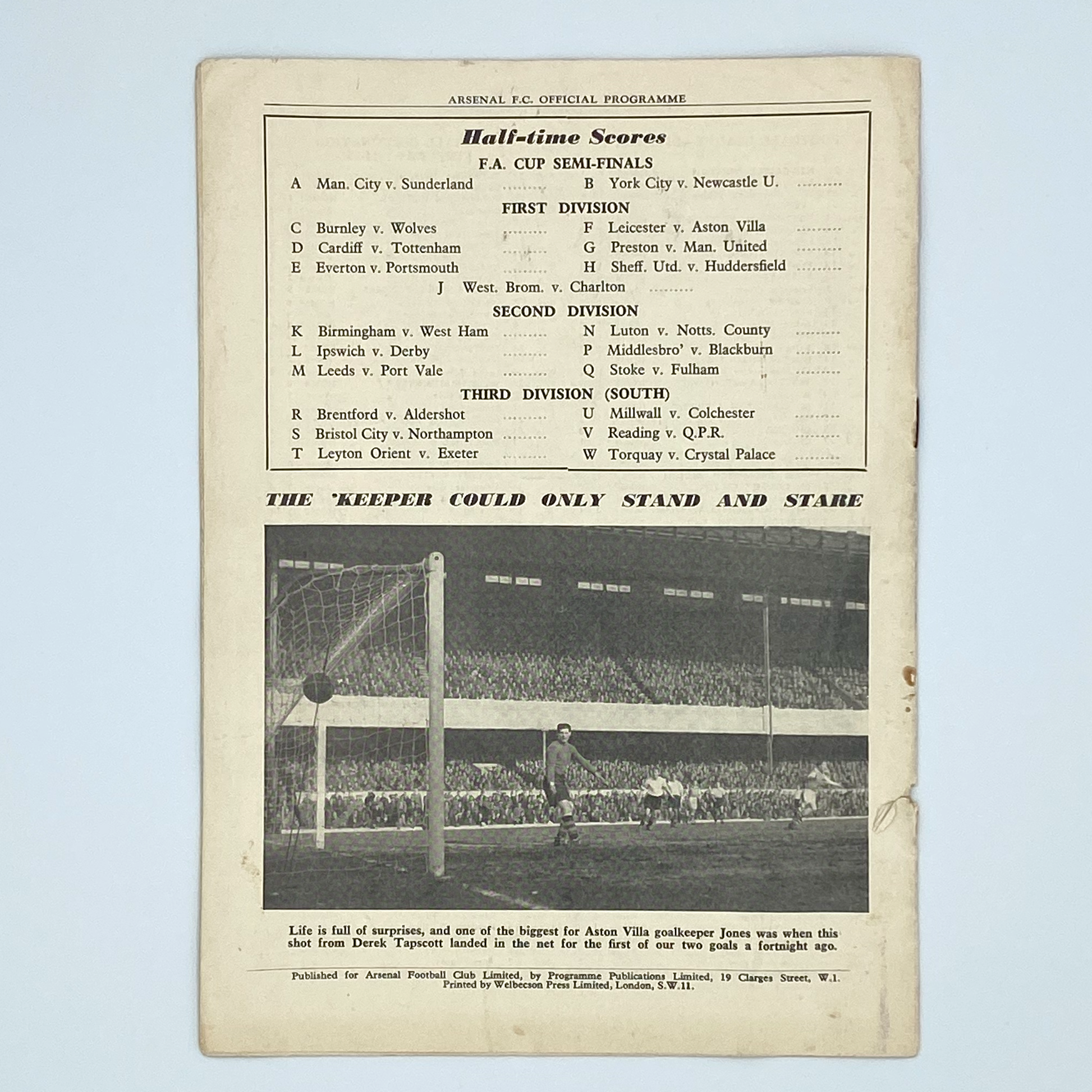 Arsenal vs Bolton Wanderers Programme (26 March, 1955)