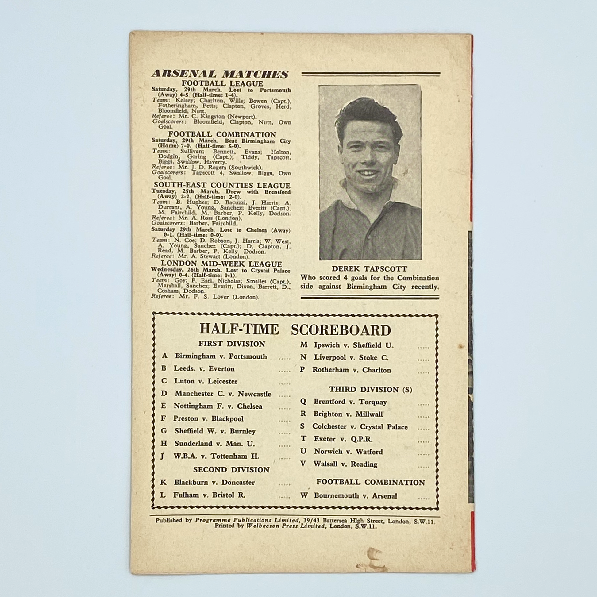 Arsenal vs Wolverhampton Wanderers Programme (7 April, 1958)