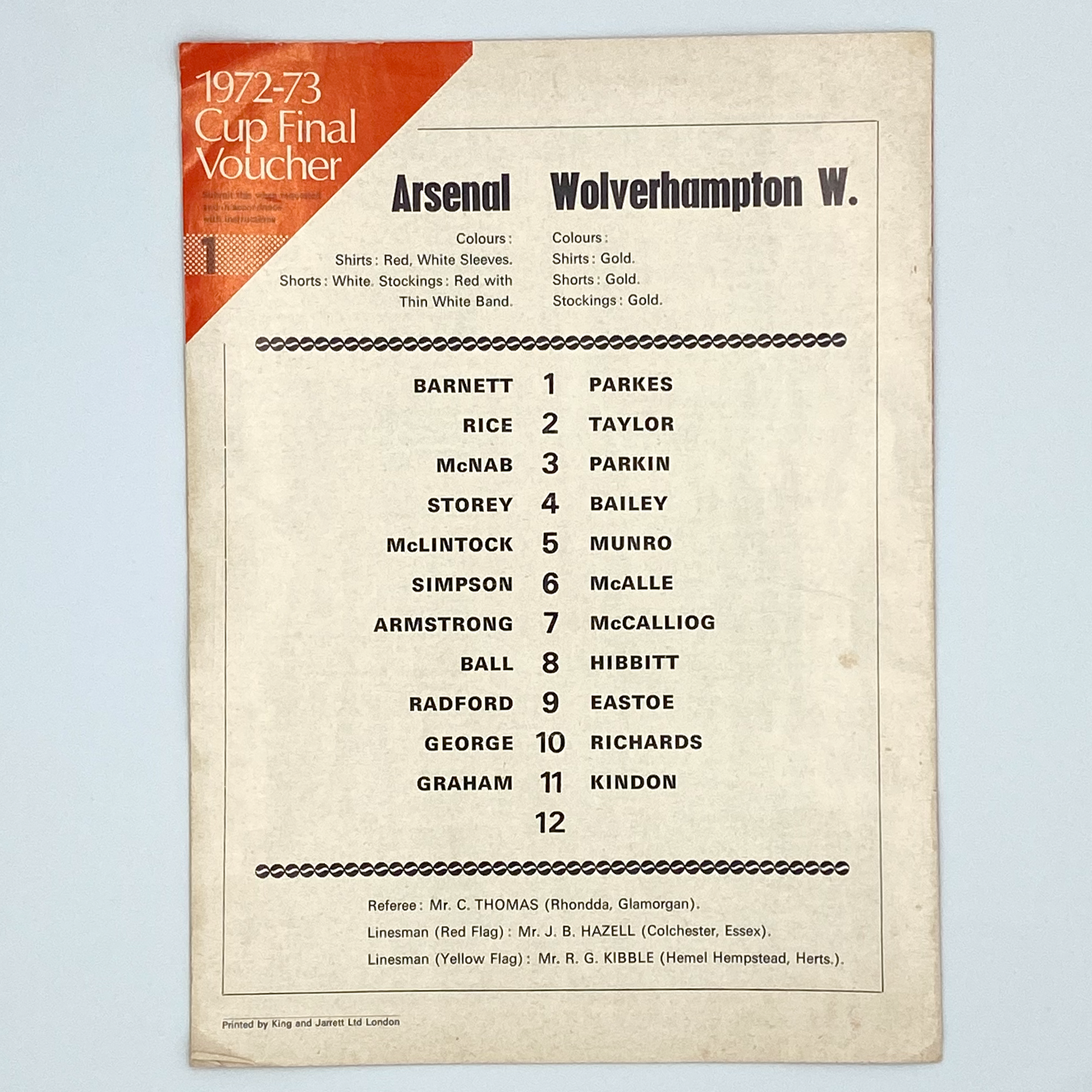 Arsenal vs Wolverhampton Wanderers Programme (15 August, 1972)