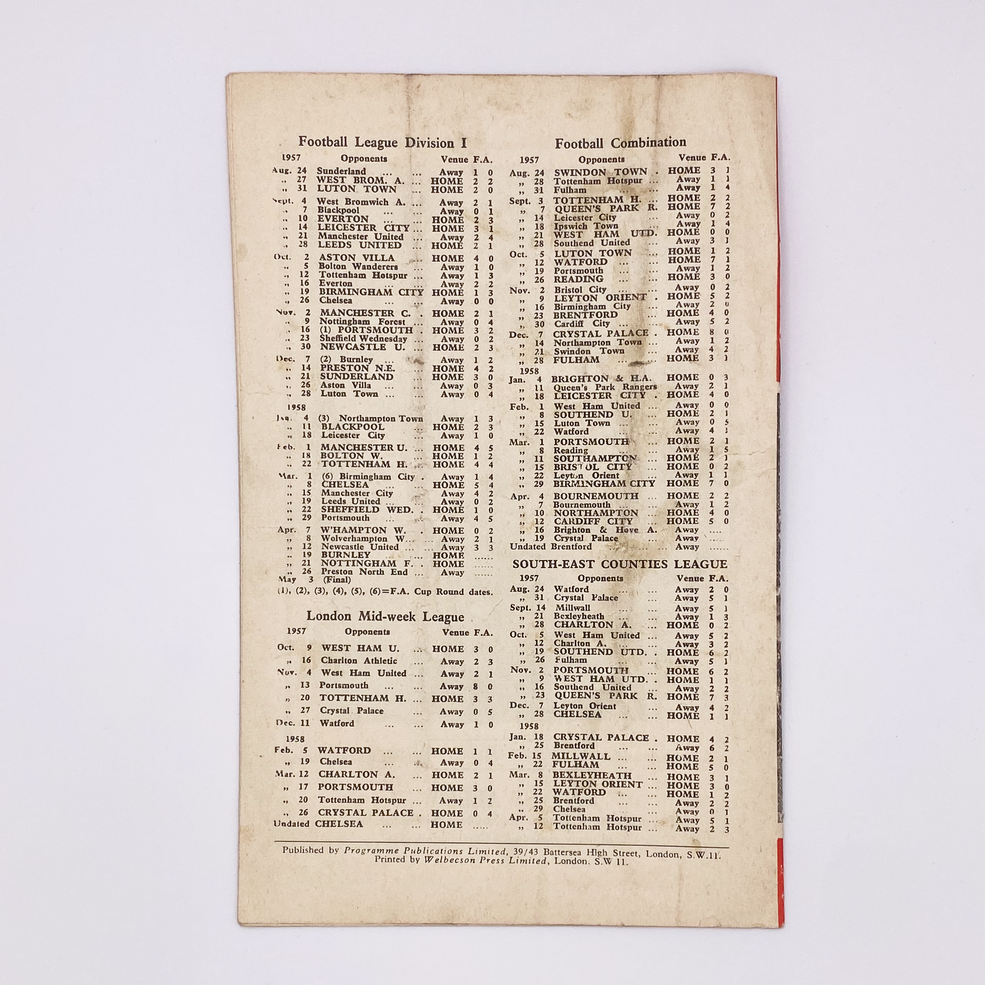 Arsenal vs Burnley Programme (19 April, 1958)