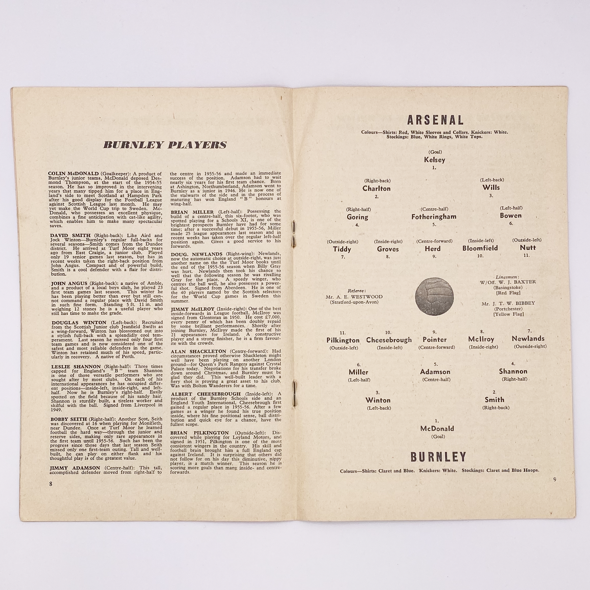 Arsenal vs Burnley Programme (19 April, 1958)
