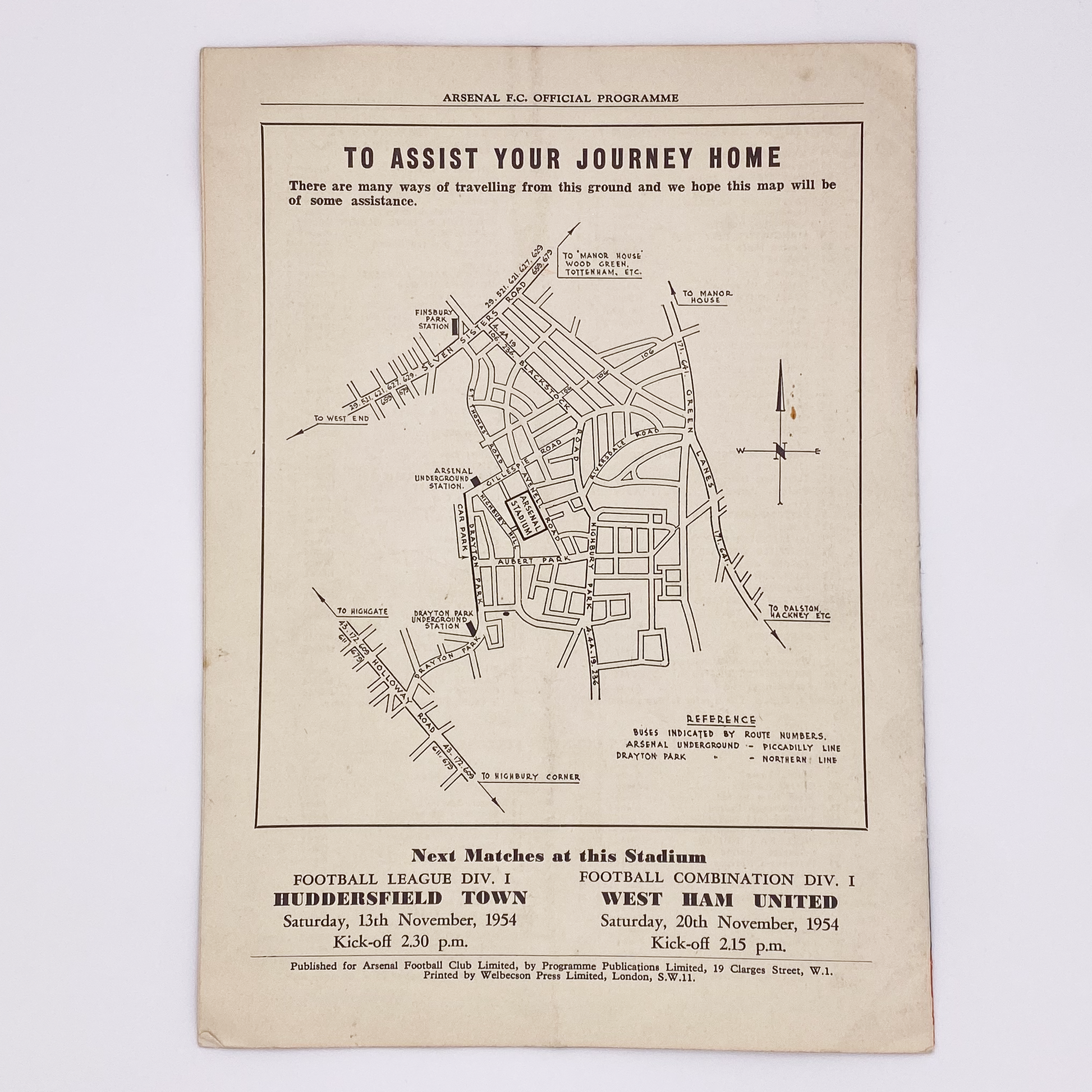 Arsenal vs Spartak Moscow Programme (9 November, 1954)