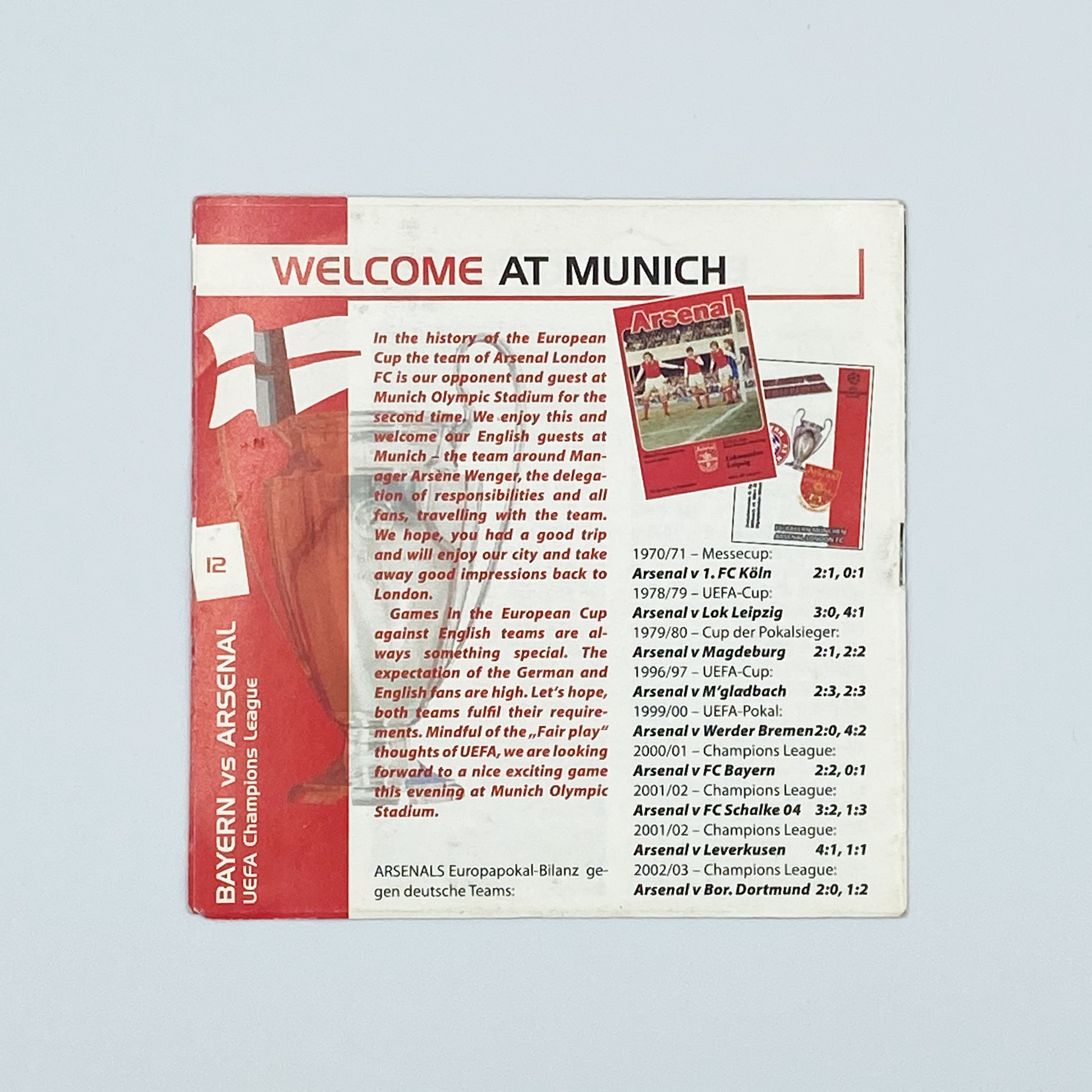 Bayern Munich vs Arsenal Programme (22 February, 2005)