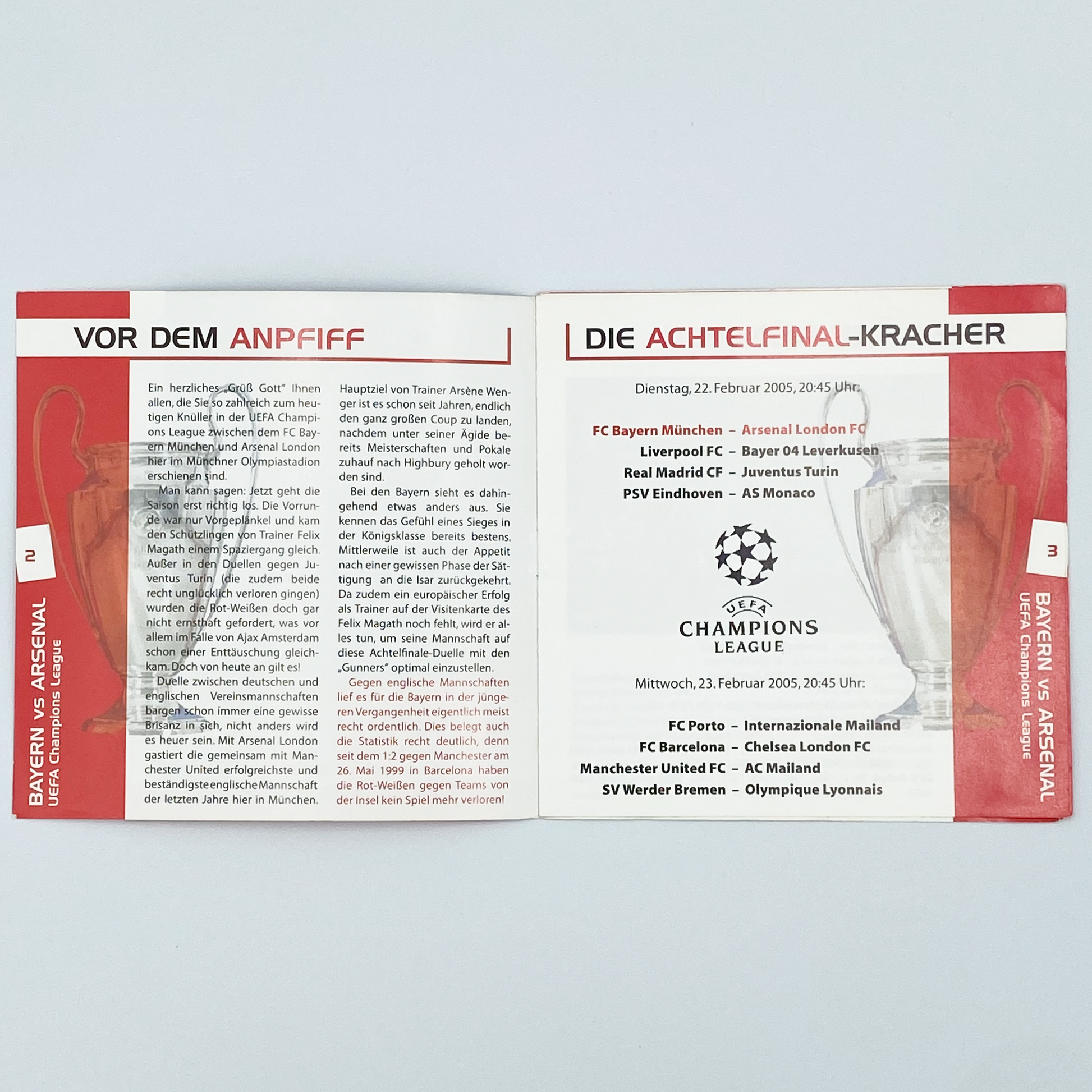Bayern Munich vs Arsenal Programme (22 February, 2005)