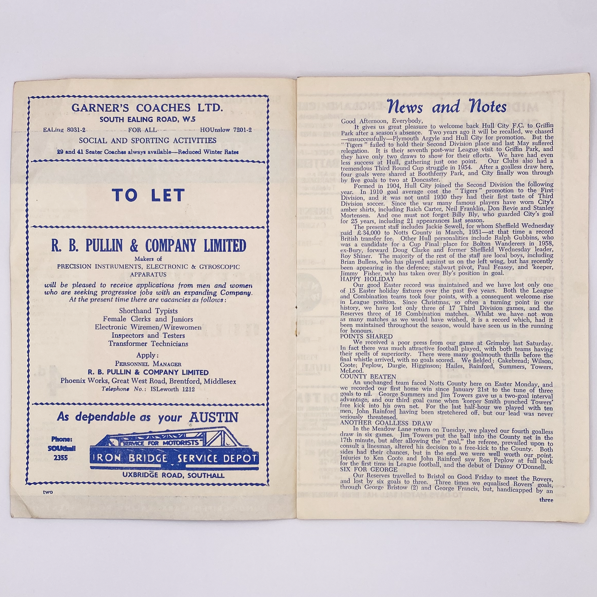 Brentford vs Hull City Programme (8 April, 1961)