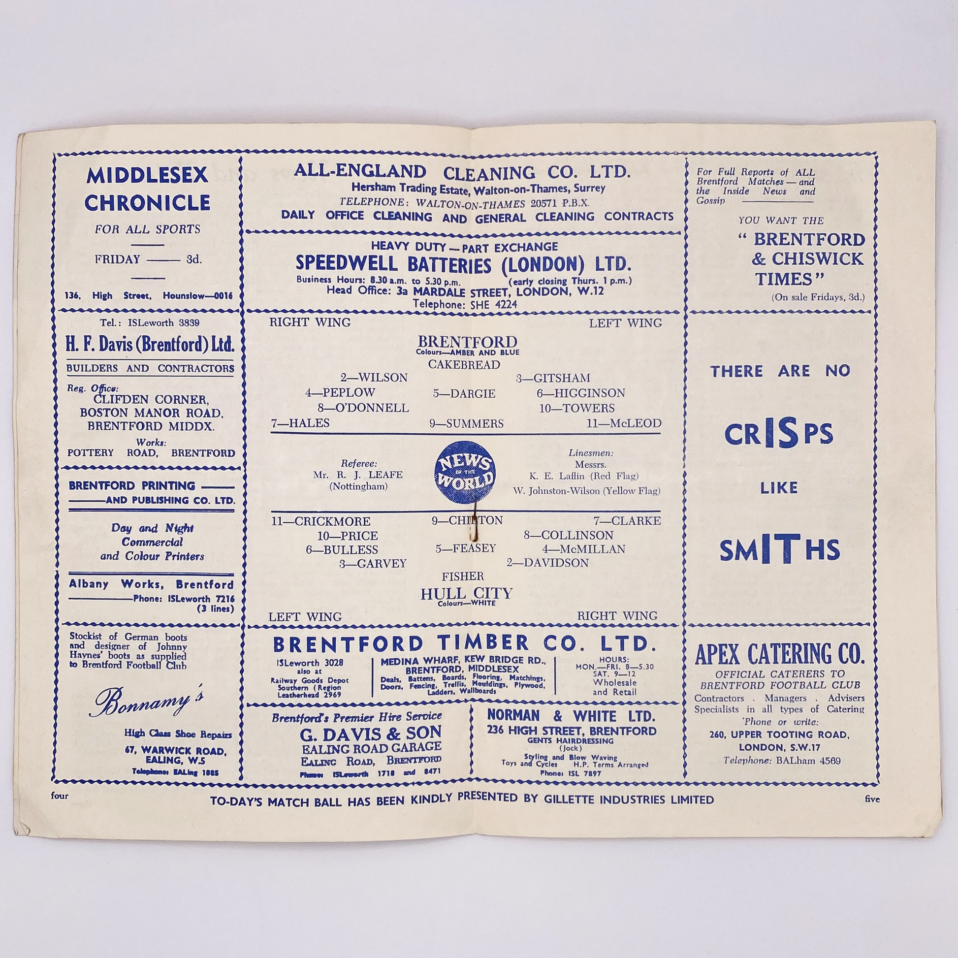 Brentford vs Hull City Programme (8 April, 1961)
