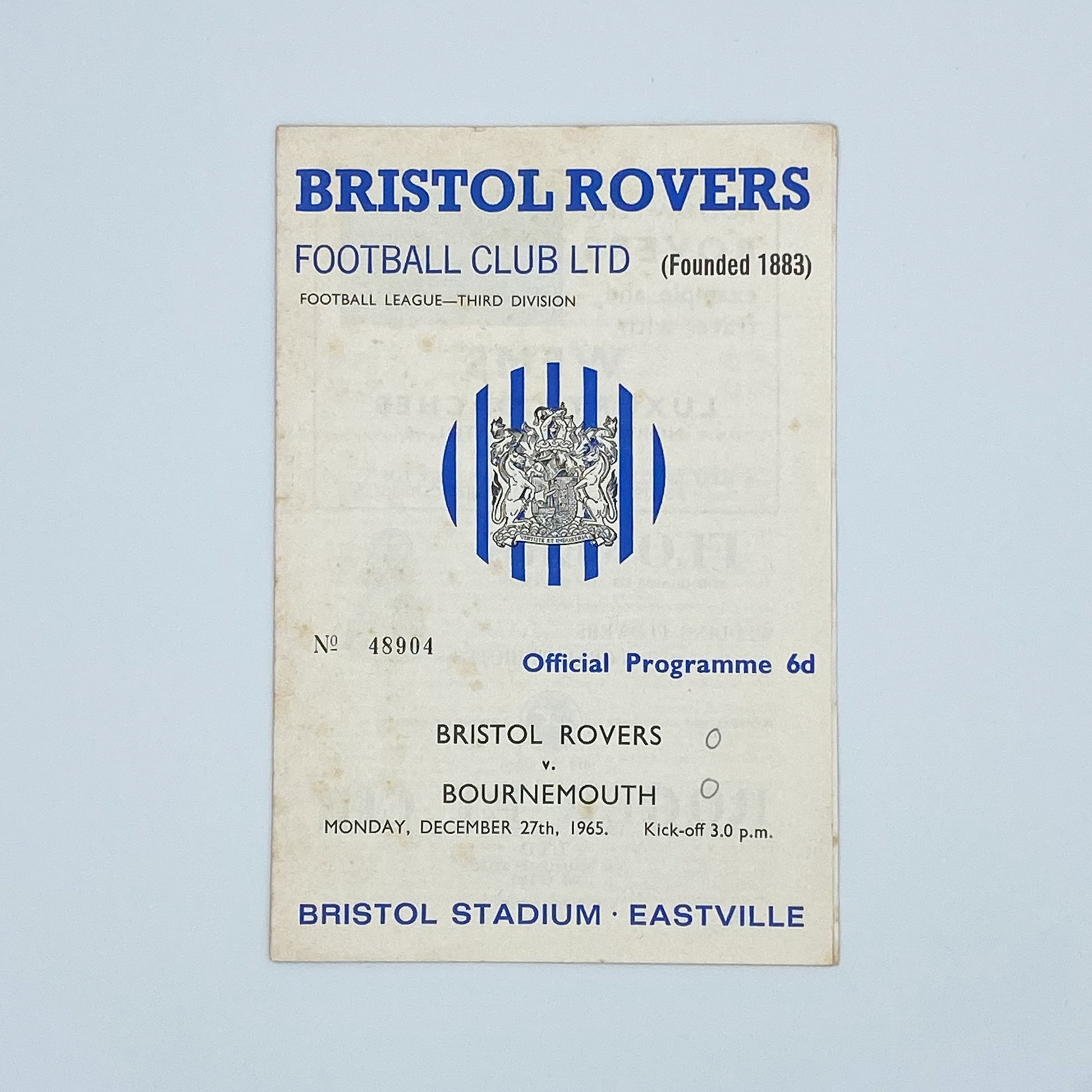 Bristol Rovers vs AFC Bournemouth Programme (27 December, 1965)