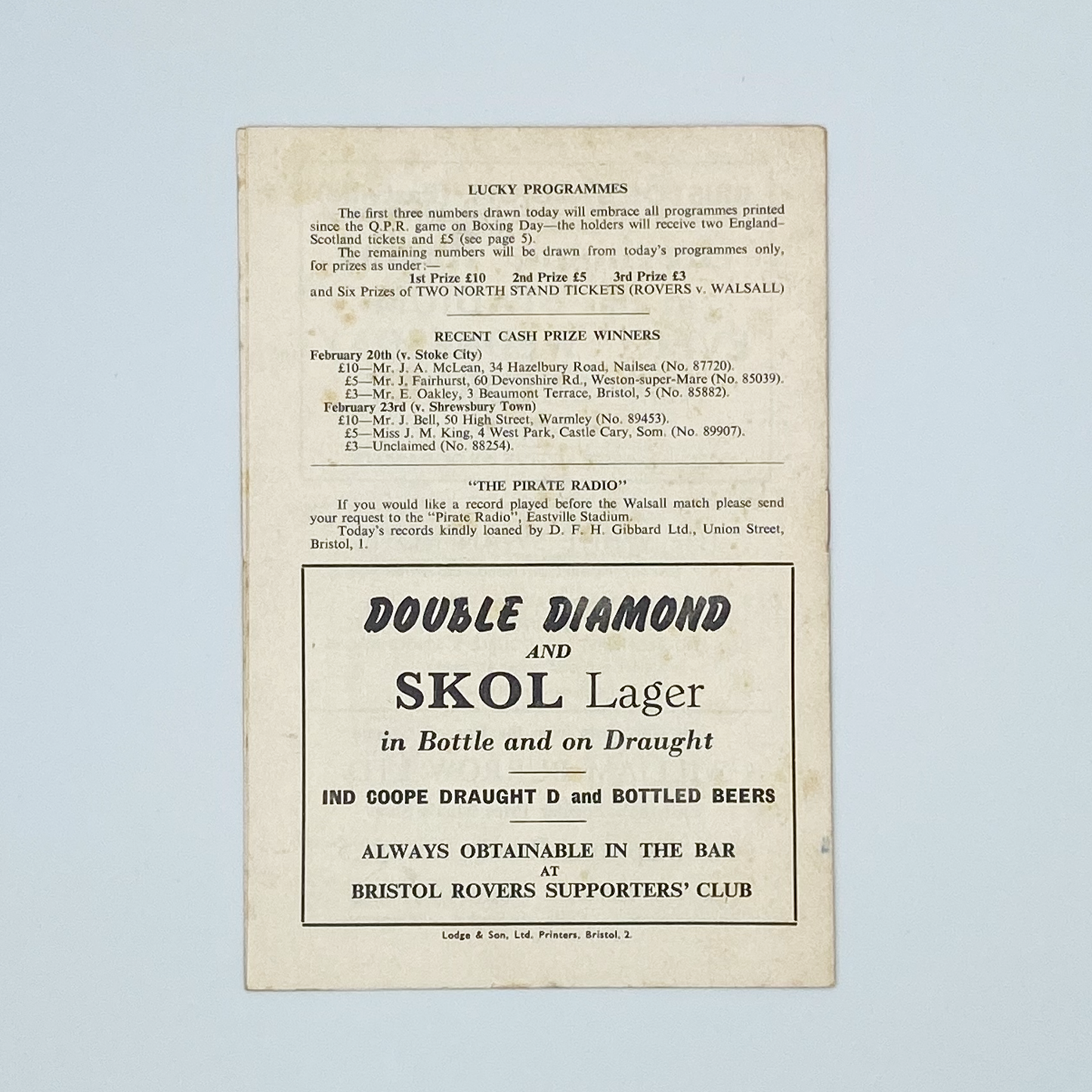 Bristol Rovers vs Hull City Programme (6 March, 1965)