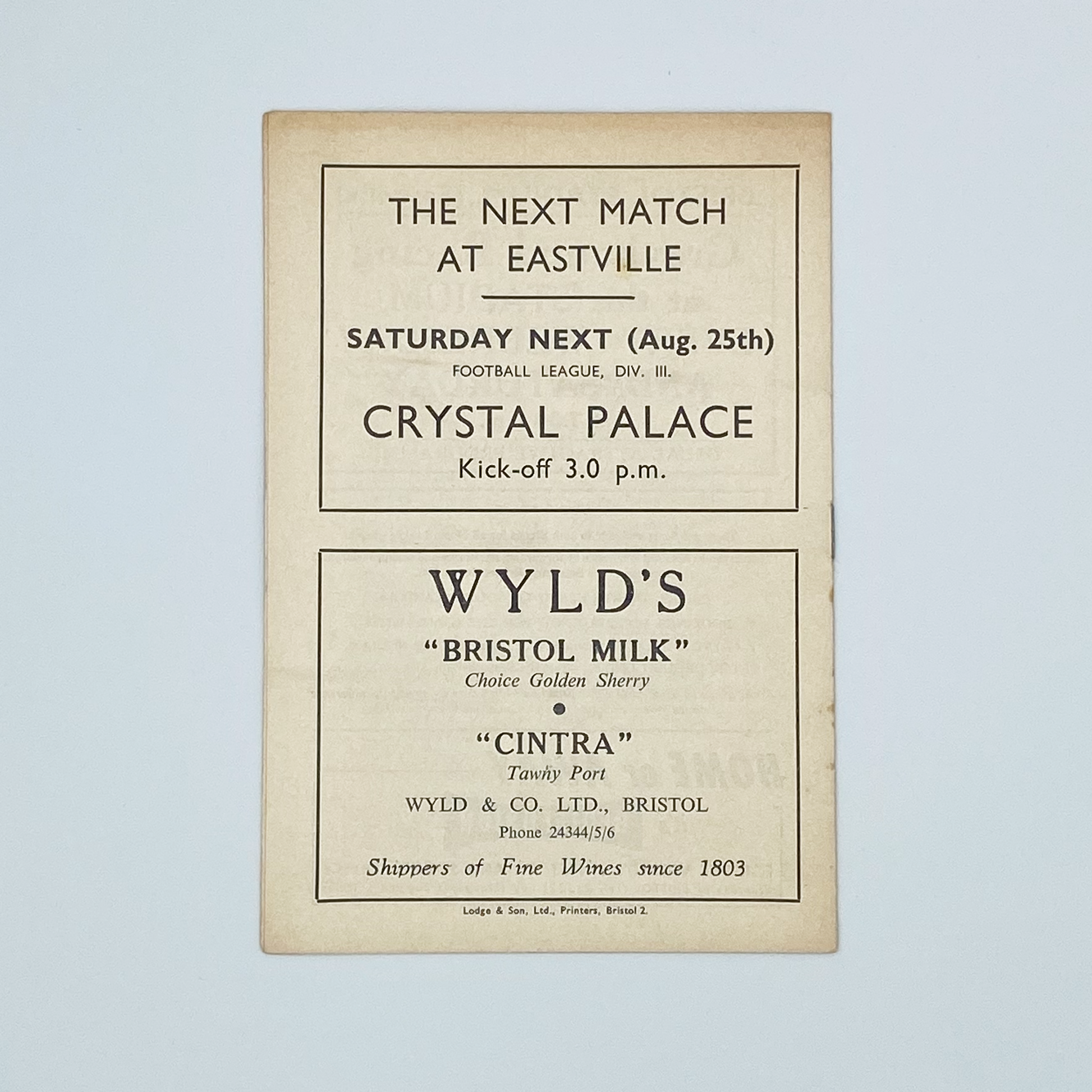 Bristol Rovers vs Northampton Town Programme (21 August, 1962)