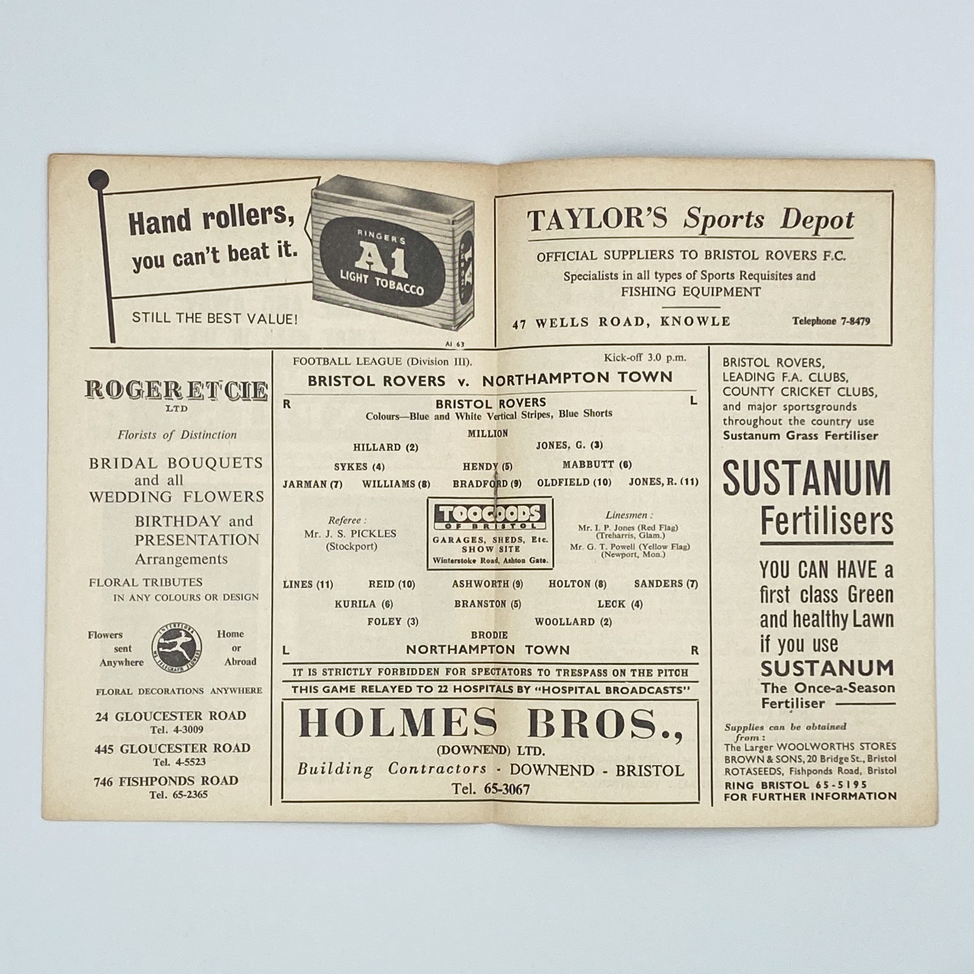 Bristol Rovers vs Northampton Town Programme (21 August, 1962)