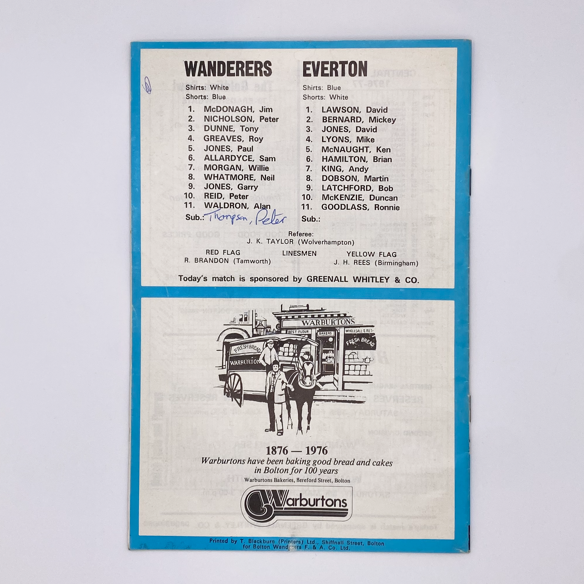 Bolton Wanderers vs Everton Programme (15 February, 1977)