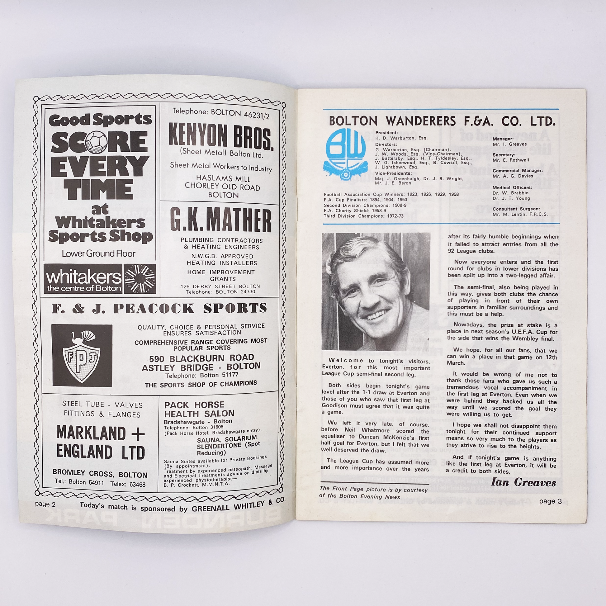 Bolton Wanderers vs Everton Programme (15 February, 1977)