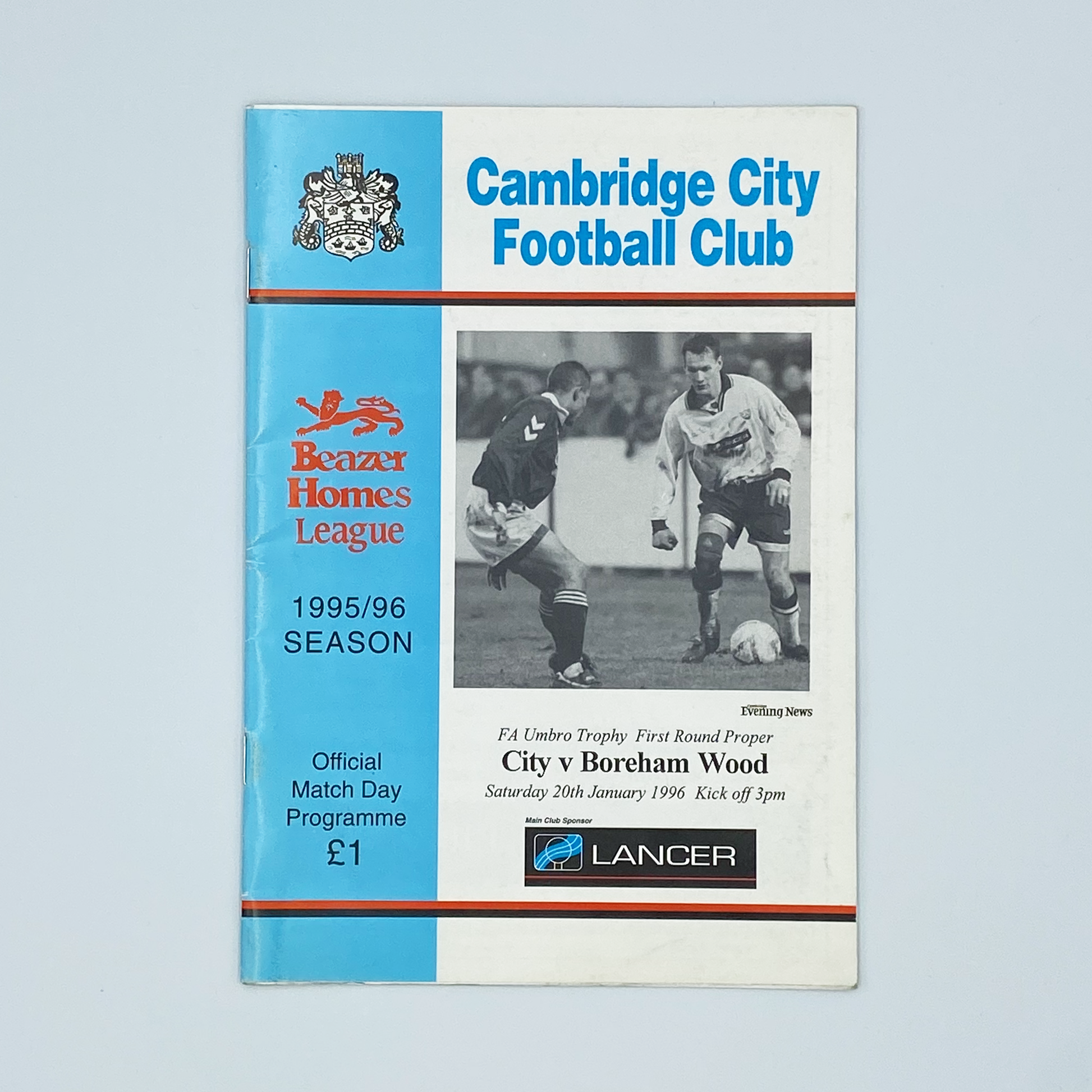 Cambridge City vs Boreham Wood Programme (20 January, 1996)