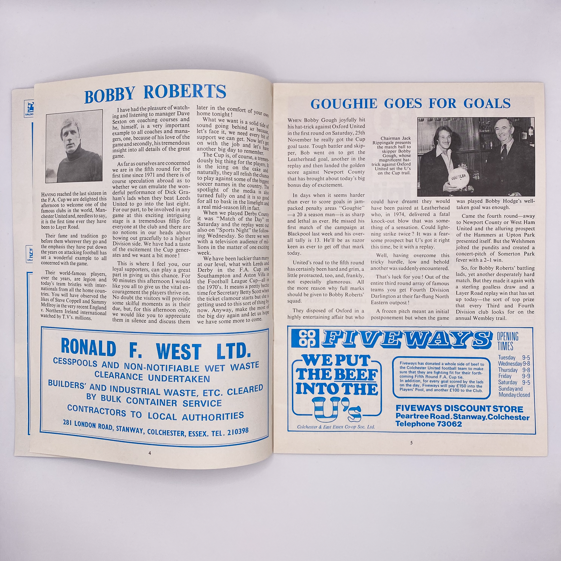 Colchester United vs Manchester United Programme (20 February, 1979)