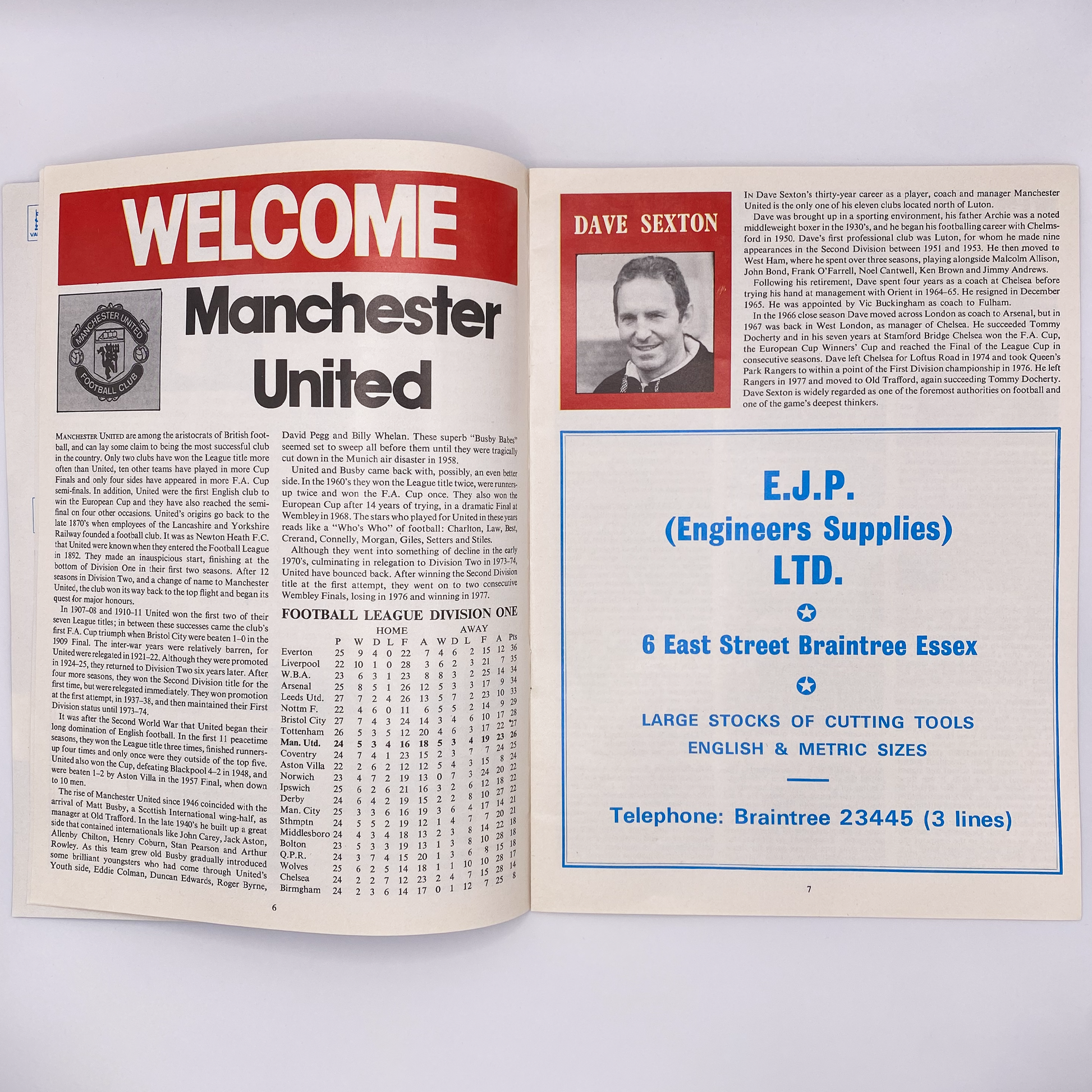 Colchester United vs Manchester United Programme (20 February, 1979)