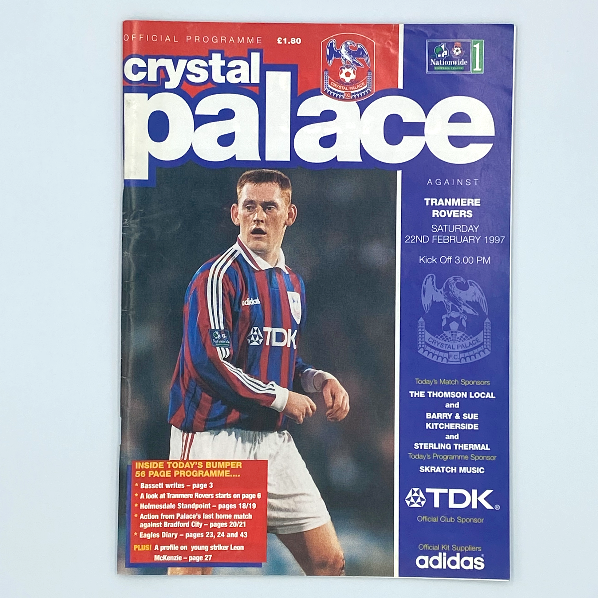 Crystal Palace vs Tranmere Rovers Programme & Ticket (22 February, 1997)