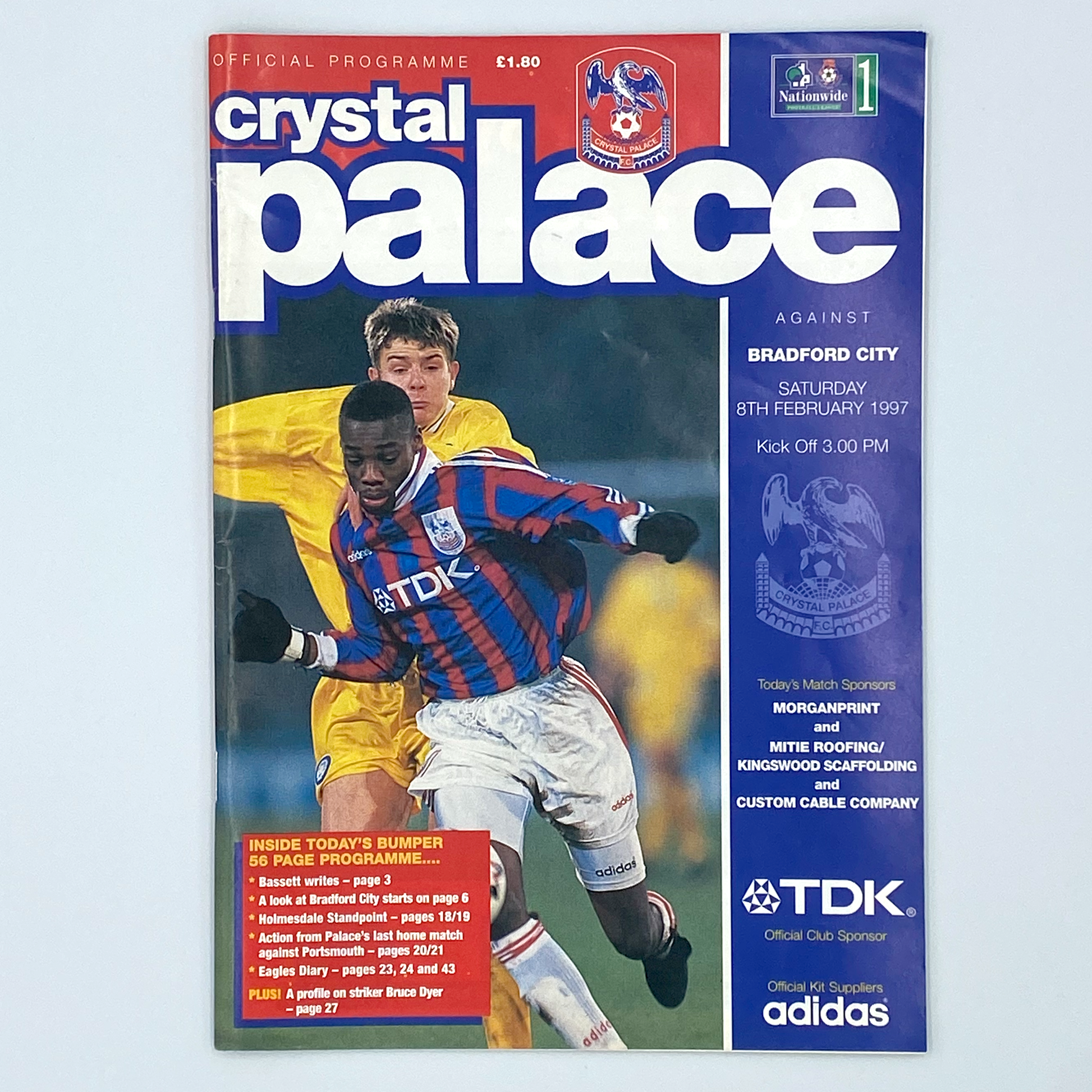Crystal Palace vs Bradford City Programme & Ticket (8 February, 1997)