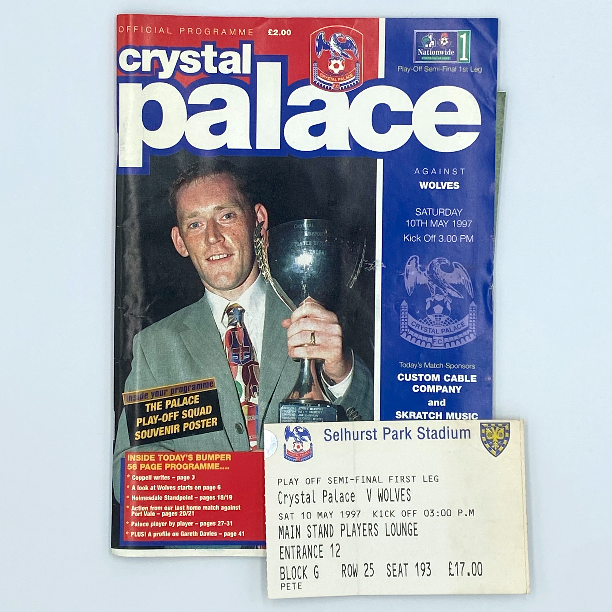 Crystal Palace vs Wolverhampton Wanderers Play-Off Semi-Final Programme & Ticket (10 May, 1997)