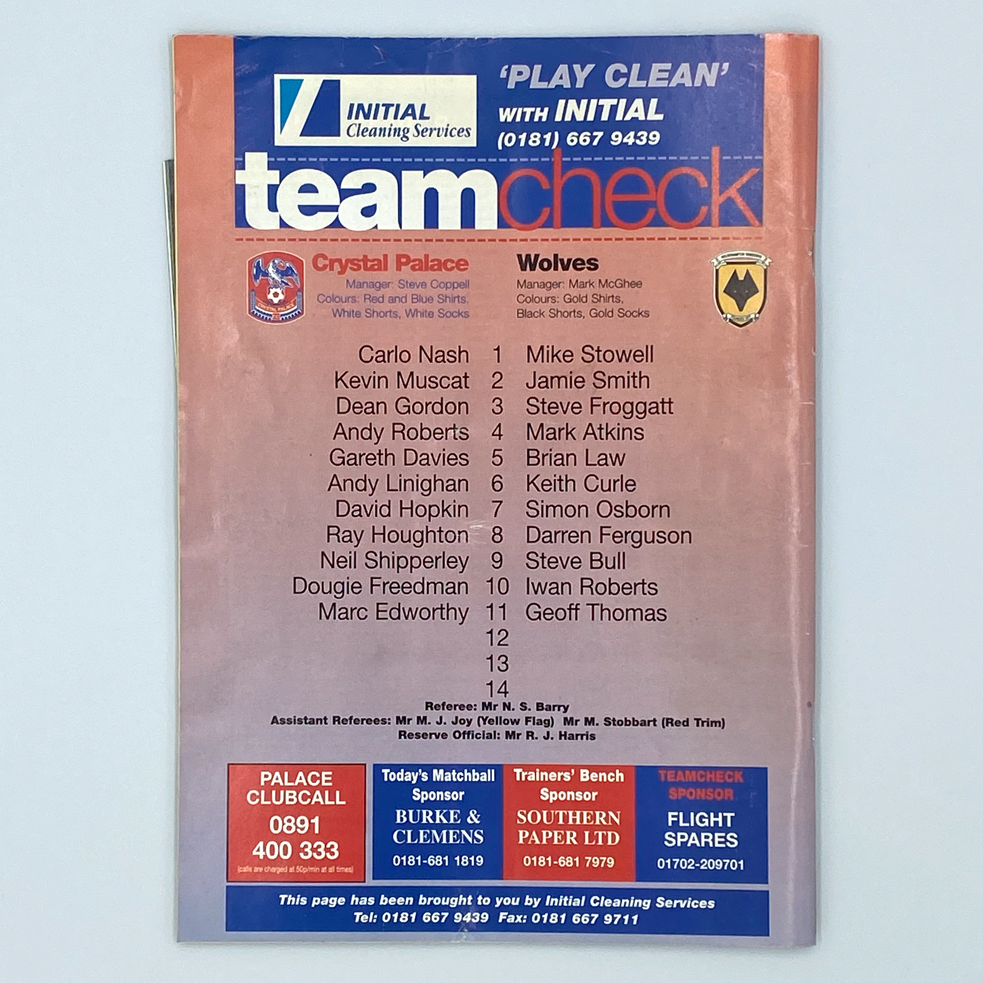 Crystal Palace vs Wolverhampton Wanderers Play-Off Semi-Final Programme & Ticket (10 May, 1997)