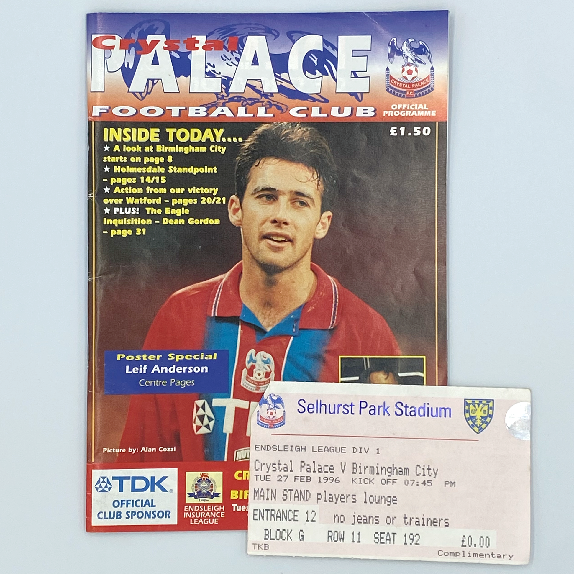 Crystal Palace vs Birmingham City Programme & Ticket (27 February, 1996)