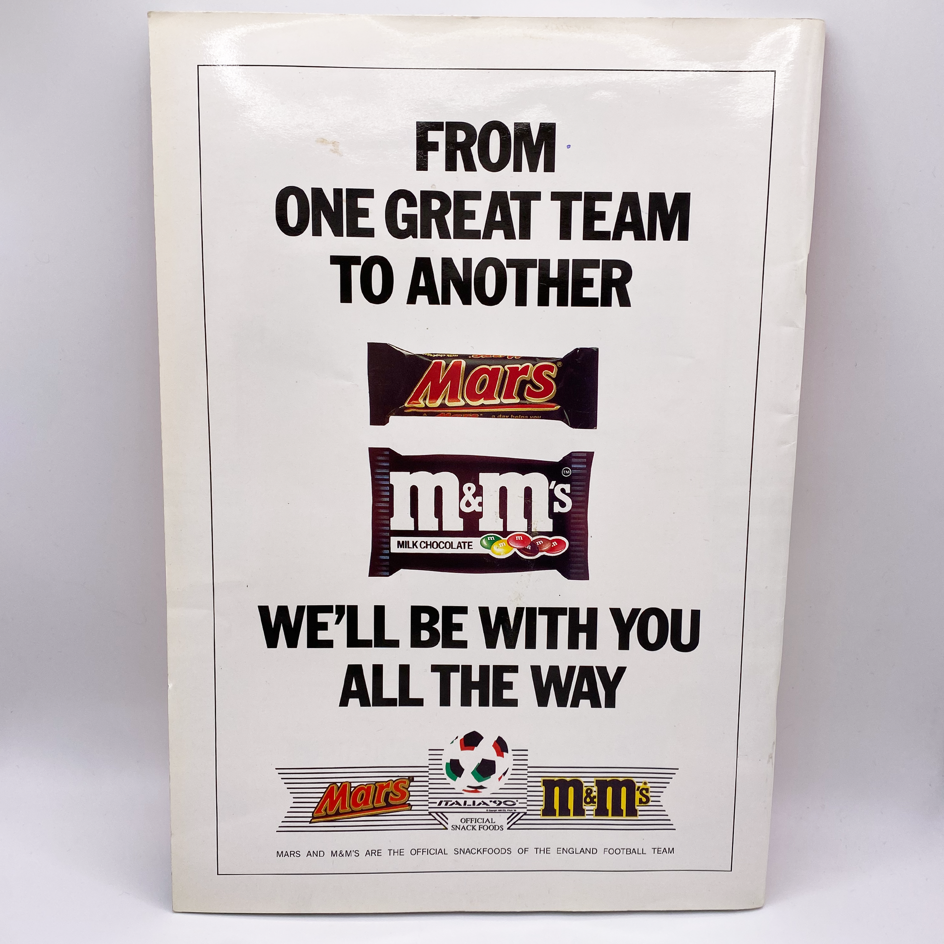 England vs Italy Programme (15 November, 1989)