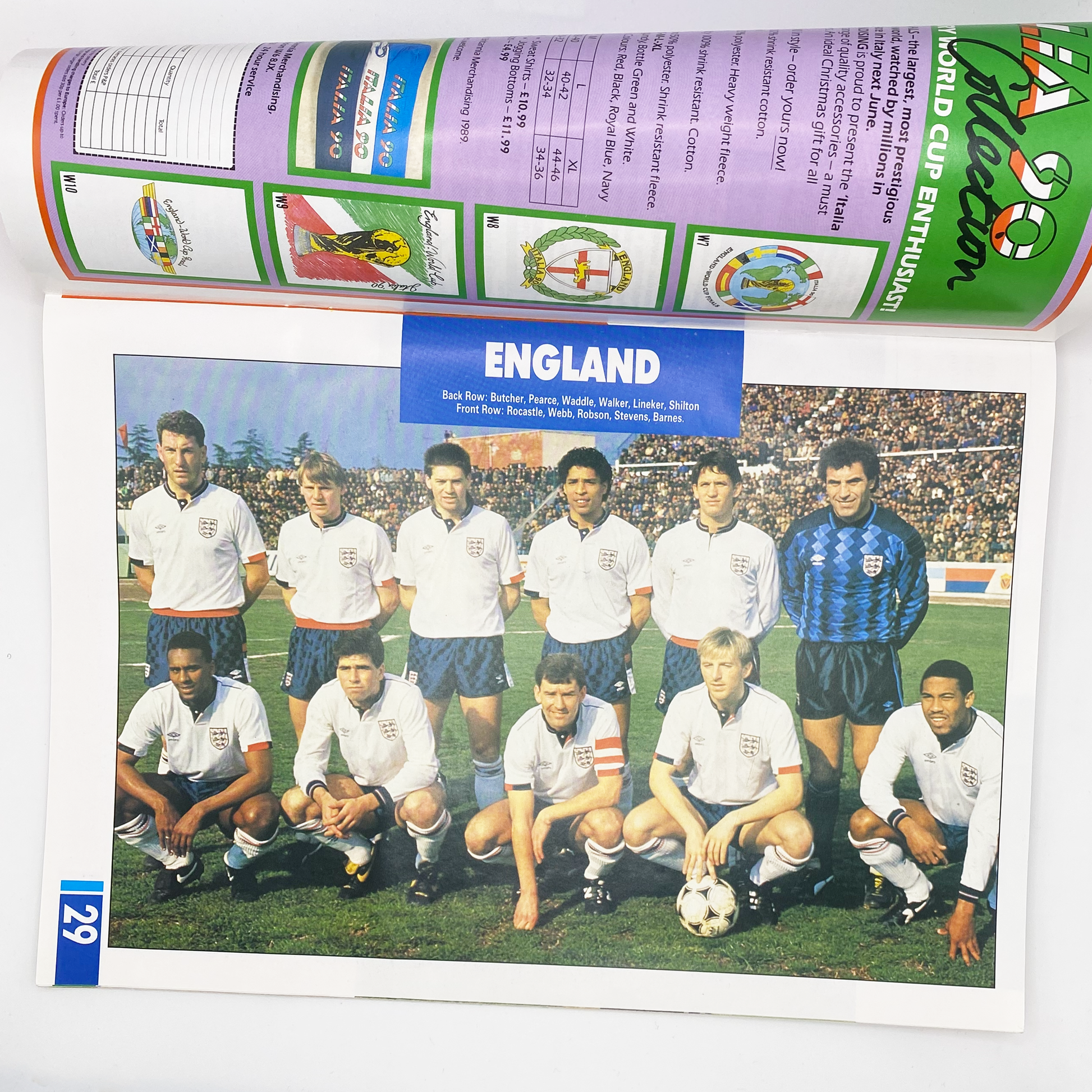 England vs Italy Programme (15 November, 1989)