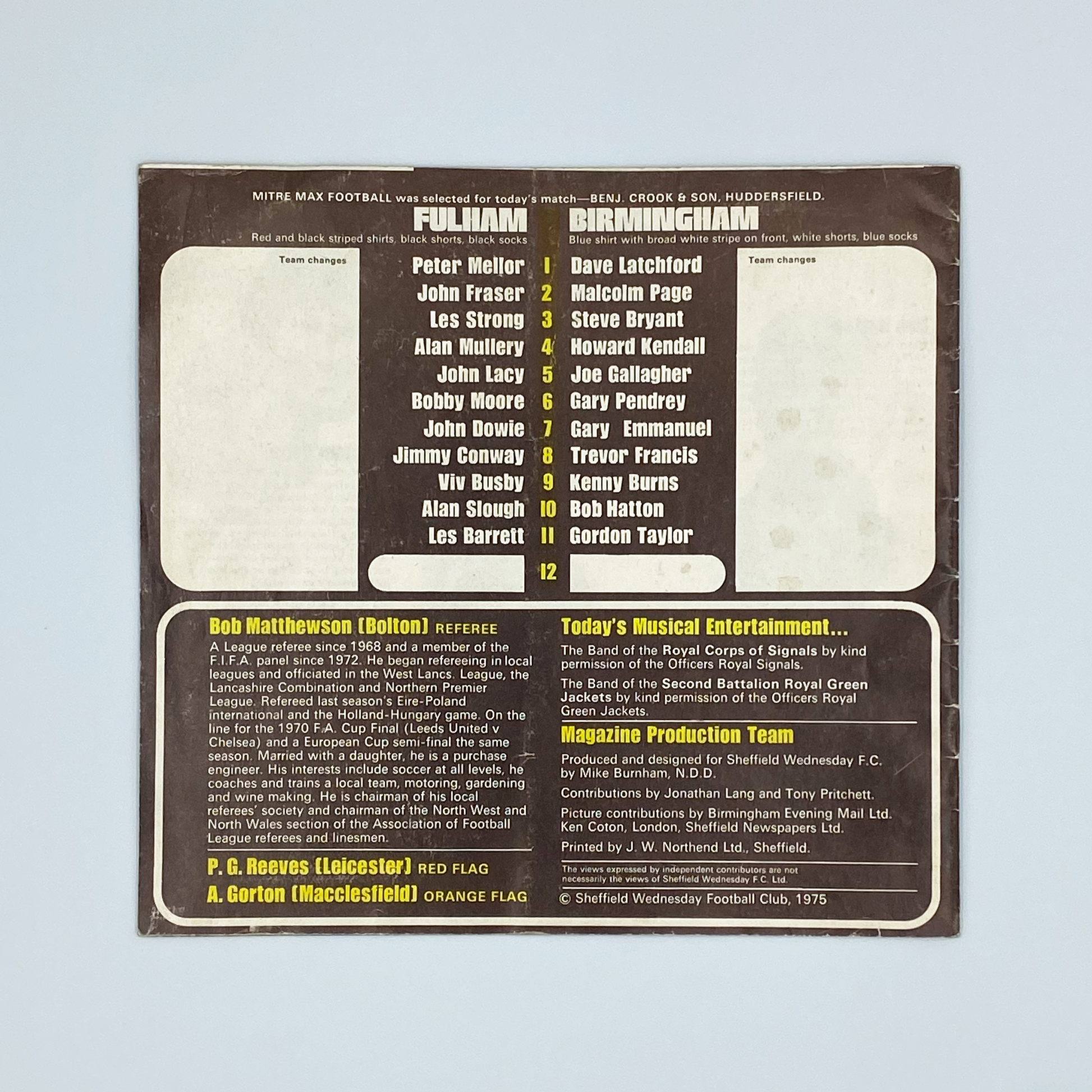 Fulham vs Birmingham City FA Cup Semi Final Programme (5 April, 1975)
