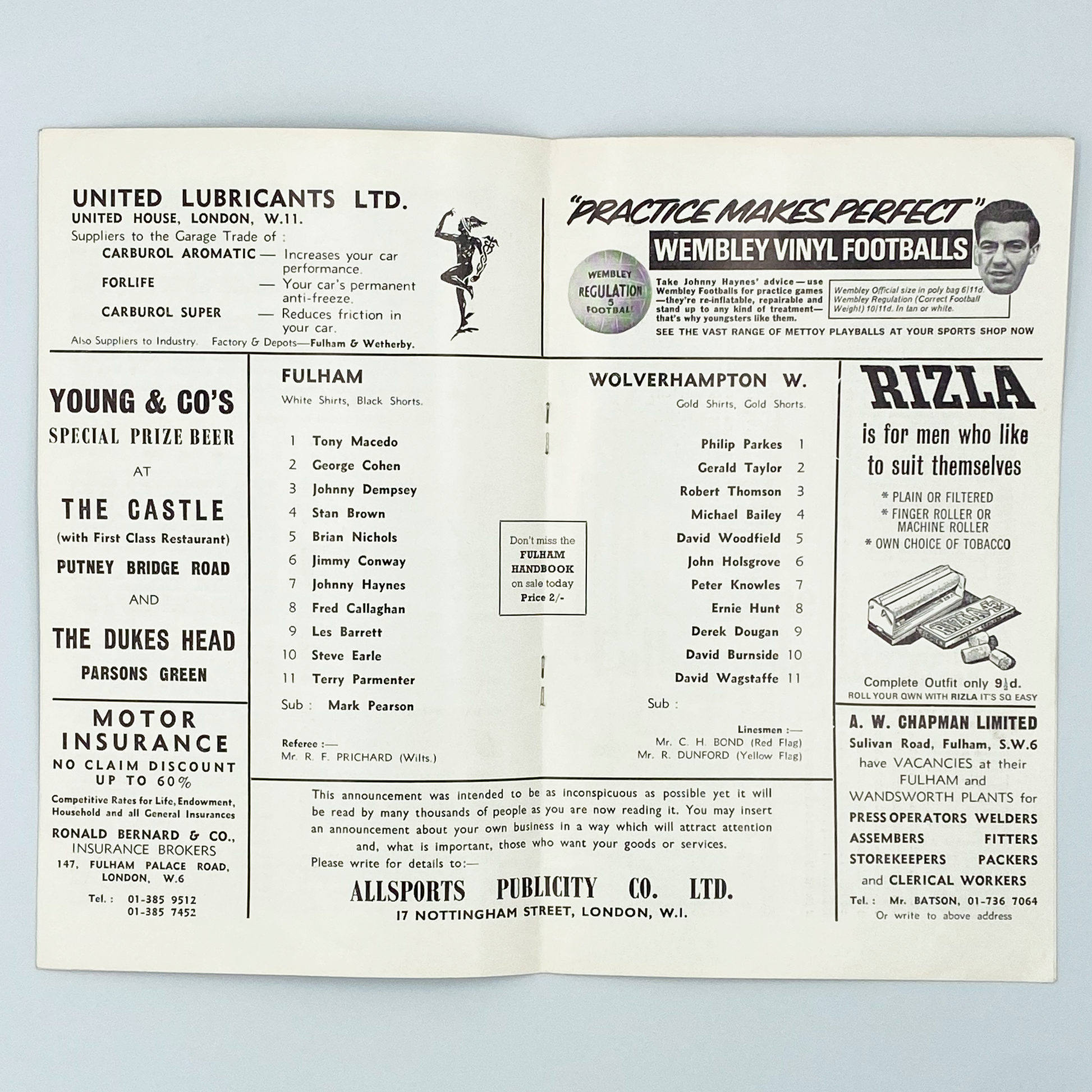 Fulham vs Wolverhampton Wanderers Programme (19 August, 1967)