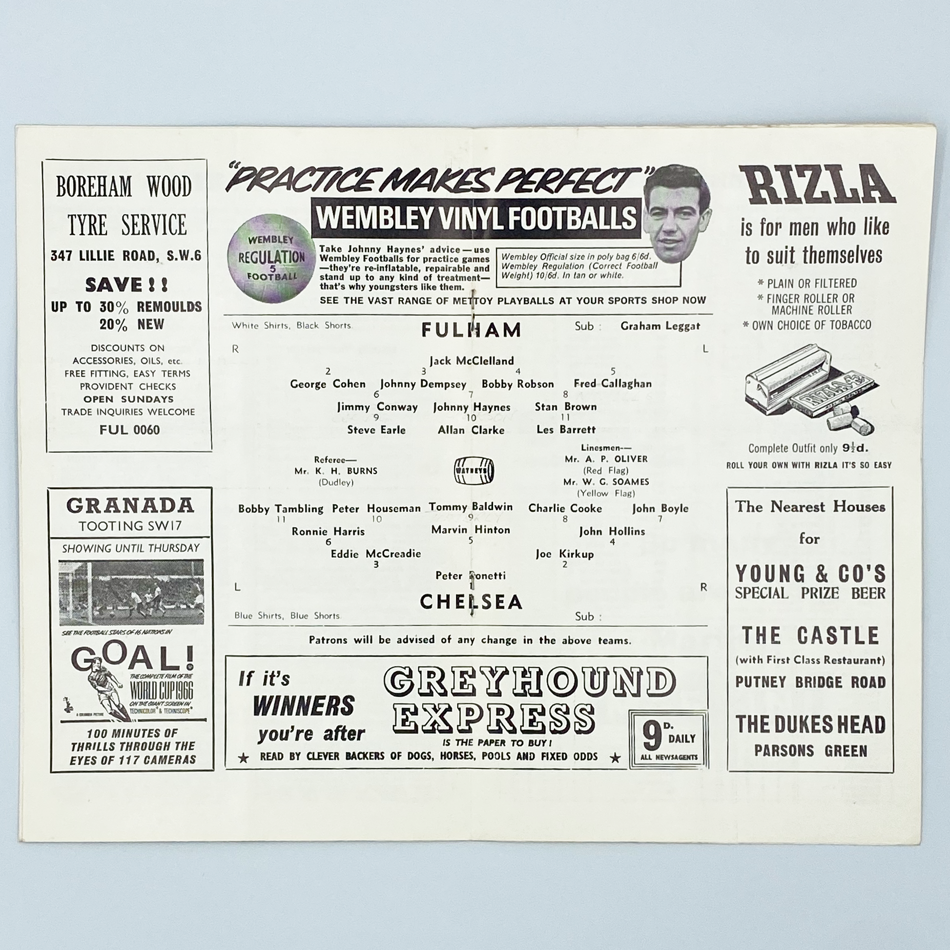 Fulham vs Chelsea Programme (29 October, 1966)
