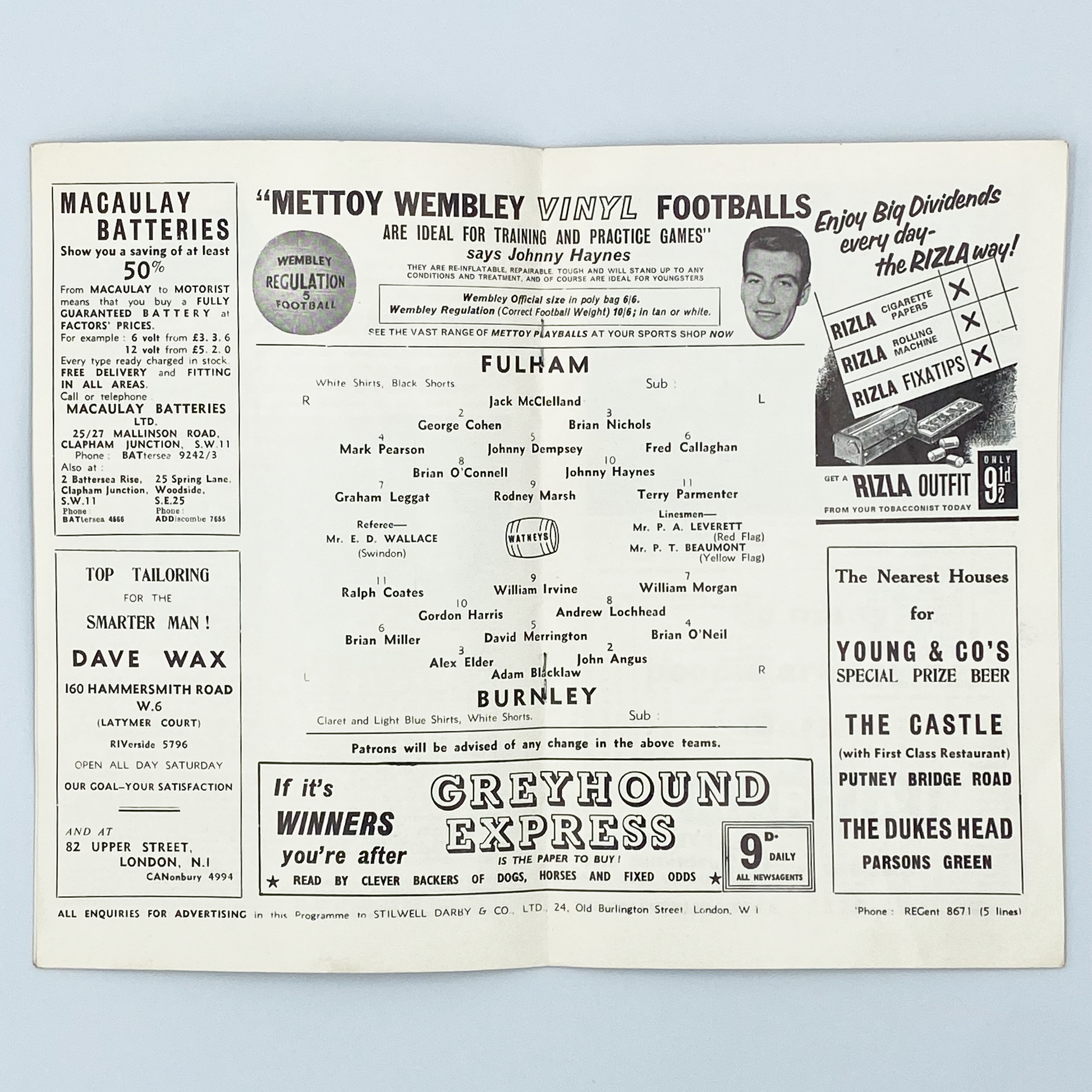 Fulham vs Burnley Programme (11 December, 1965)