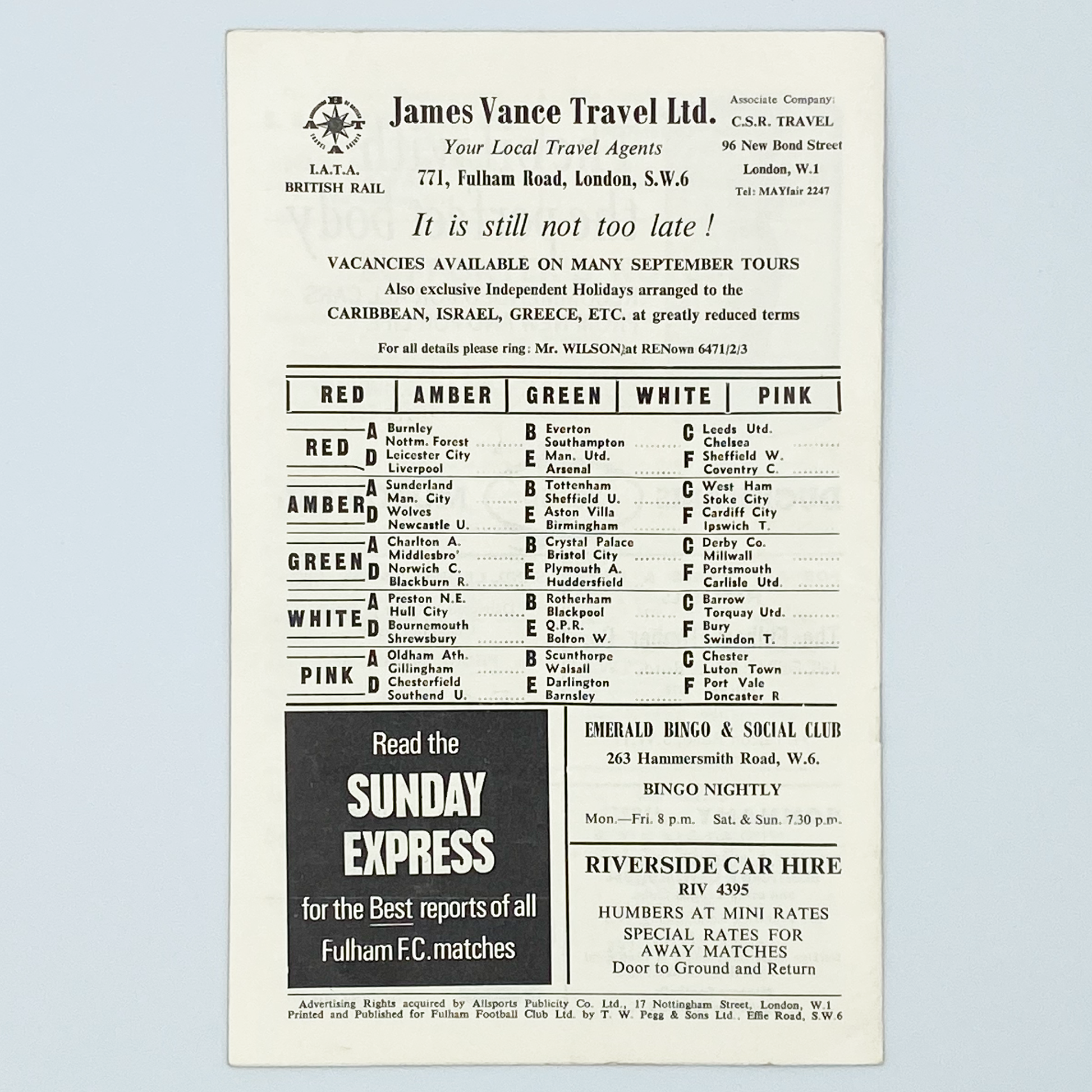 Fulham vs West Bromwich Albion Programme (7 October, 1967)