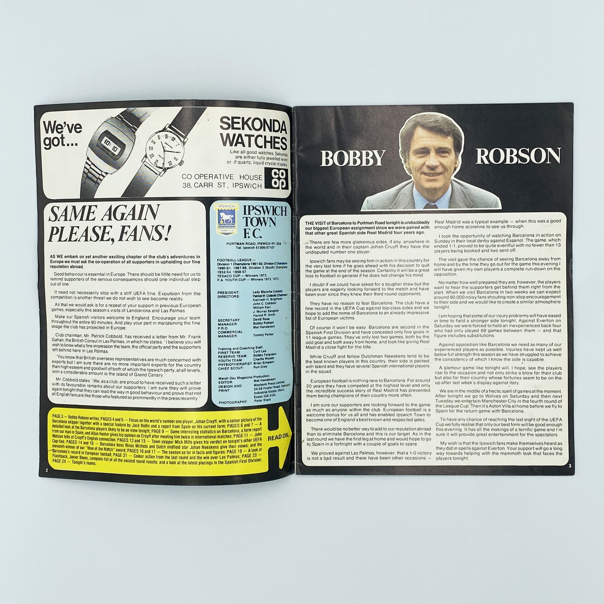 Ipswich Town vs FC Barcelona Programme (23 November, 1977)