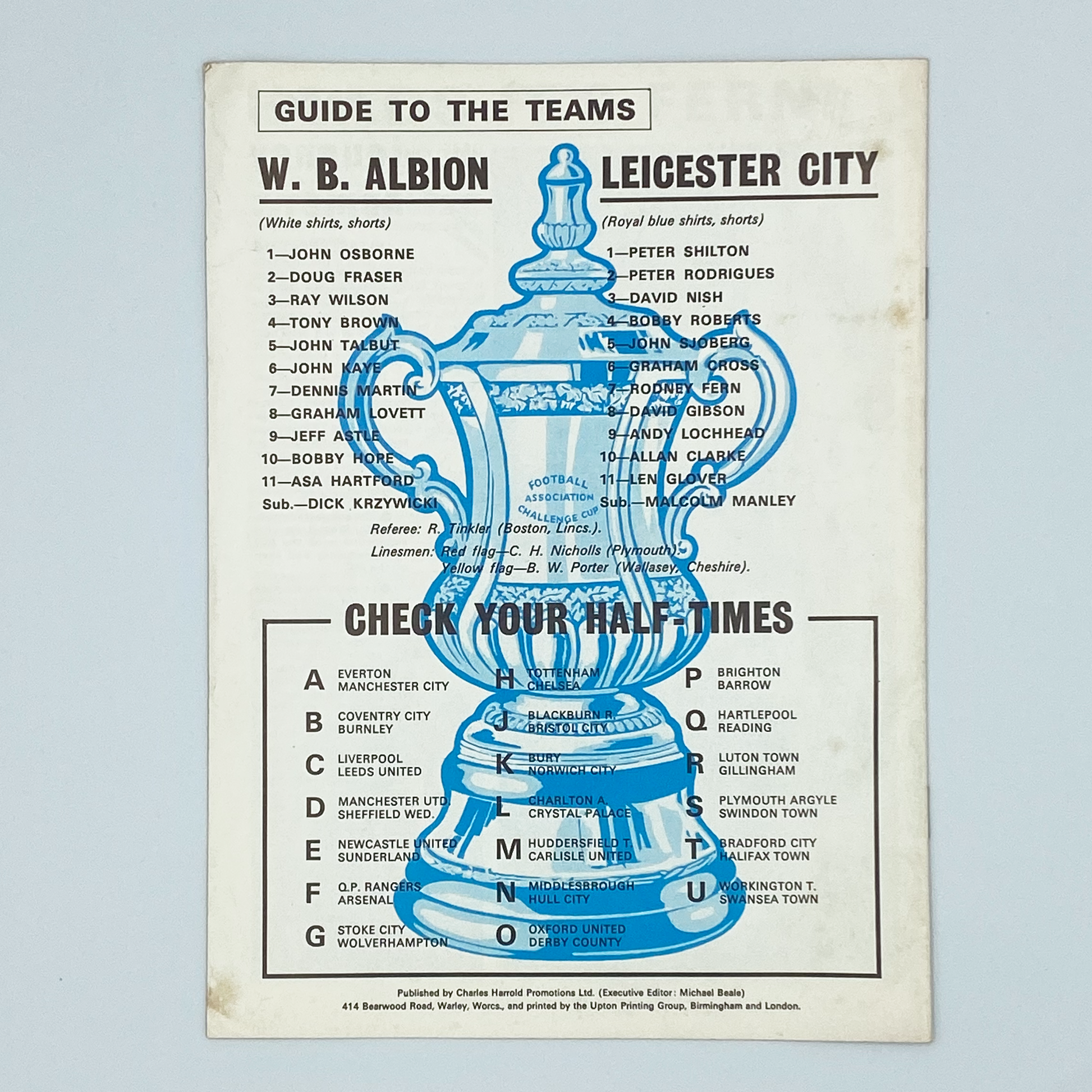 West Bromwich Albion vs Leicester City FA Cup Semi-Final Programme (29 March, 1969)