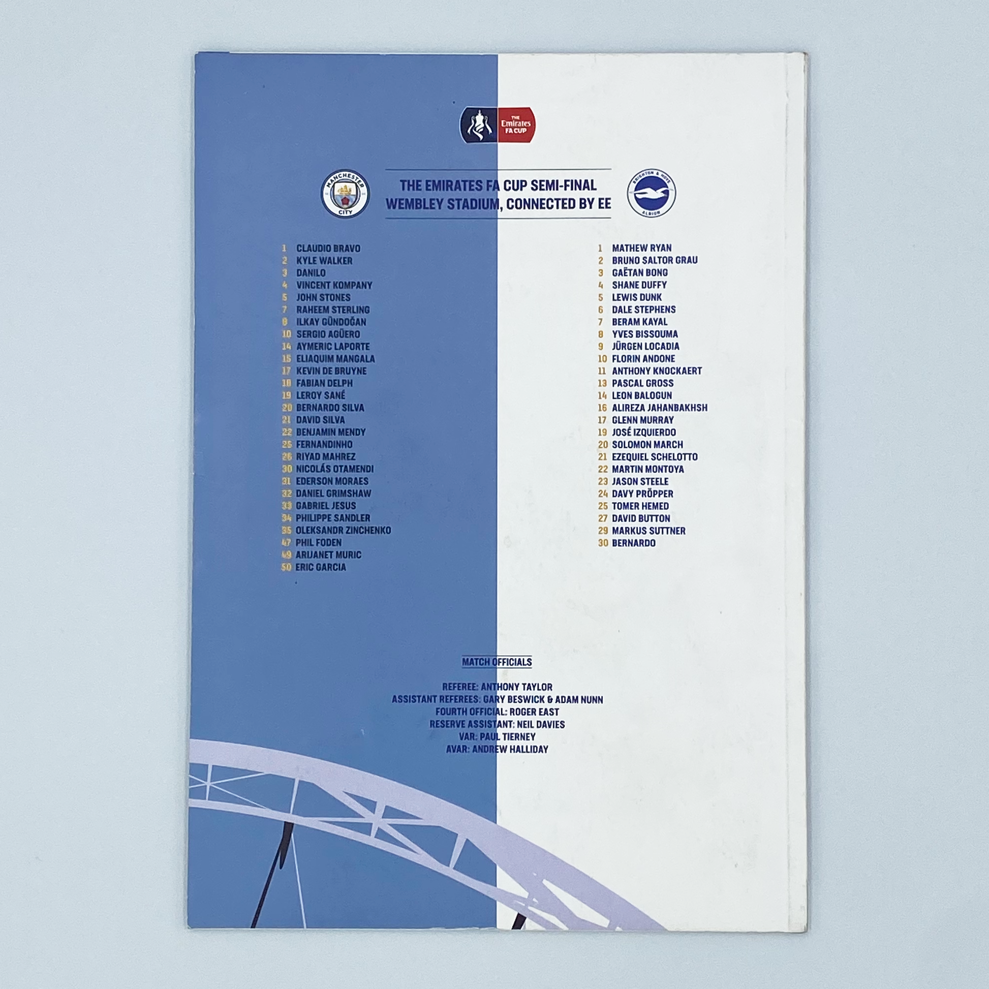 Manchester City vs Brighton & Hove Albion FA Cup Semi-Final Programme (6 April, 2019)