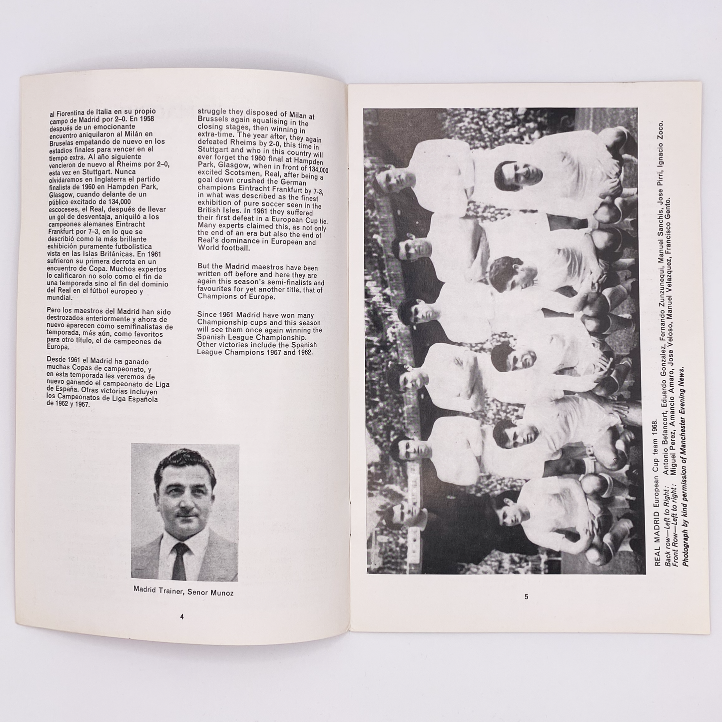 Real Madrid vs Manchester United Programme (15 May, 1968)