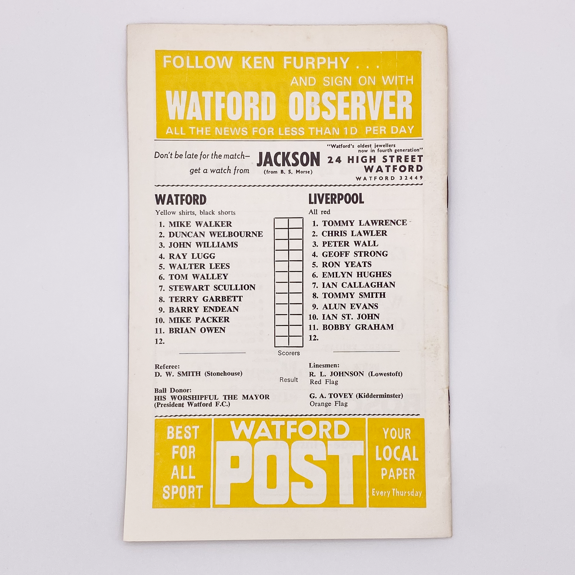 Watford vs Liverpool Programme (21 February, 1970)