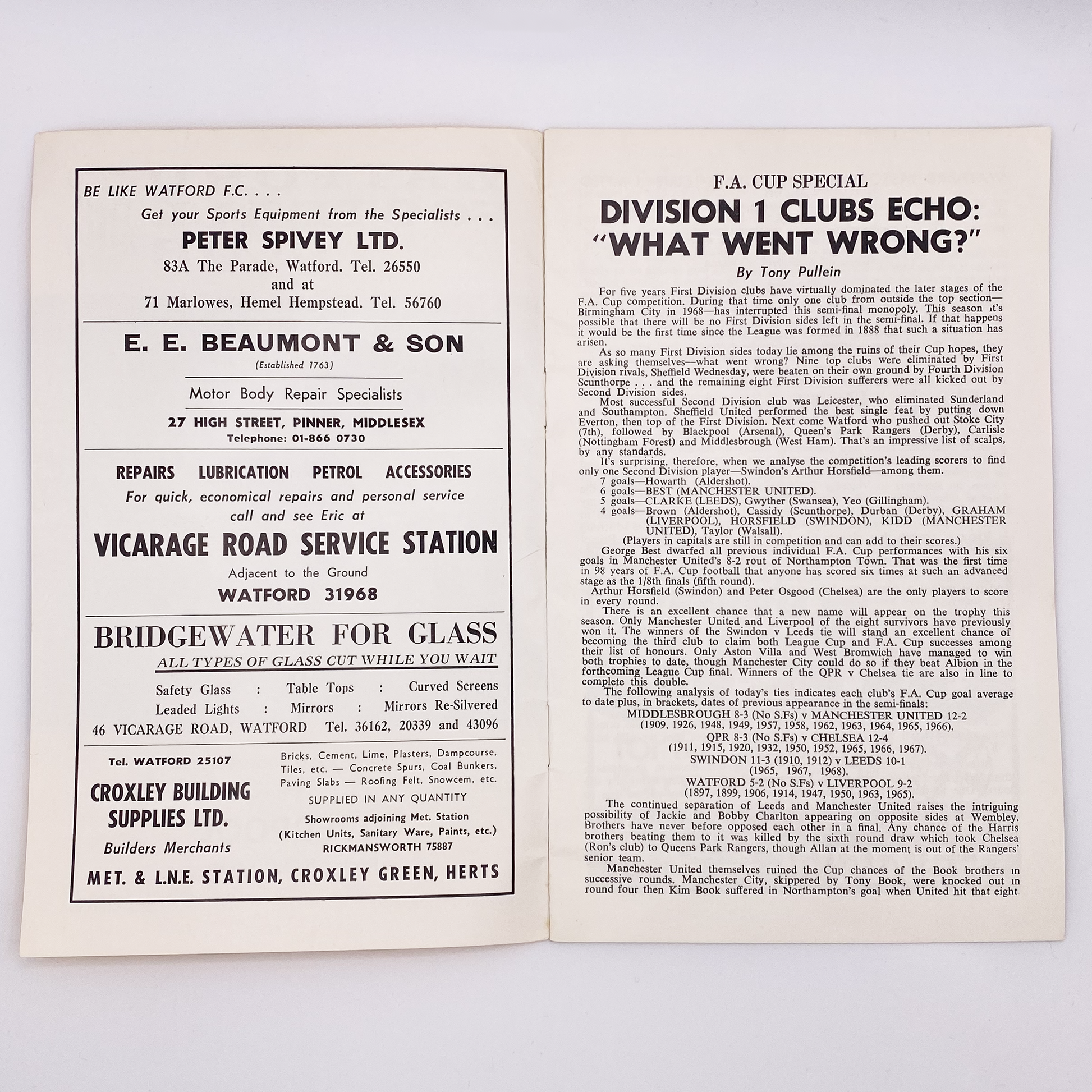 Watford vs Liverpool Programme (21 February, 1970)