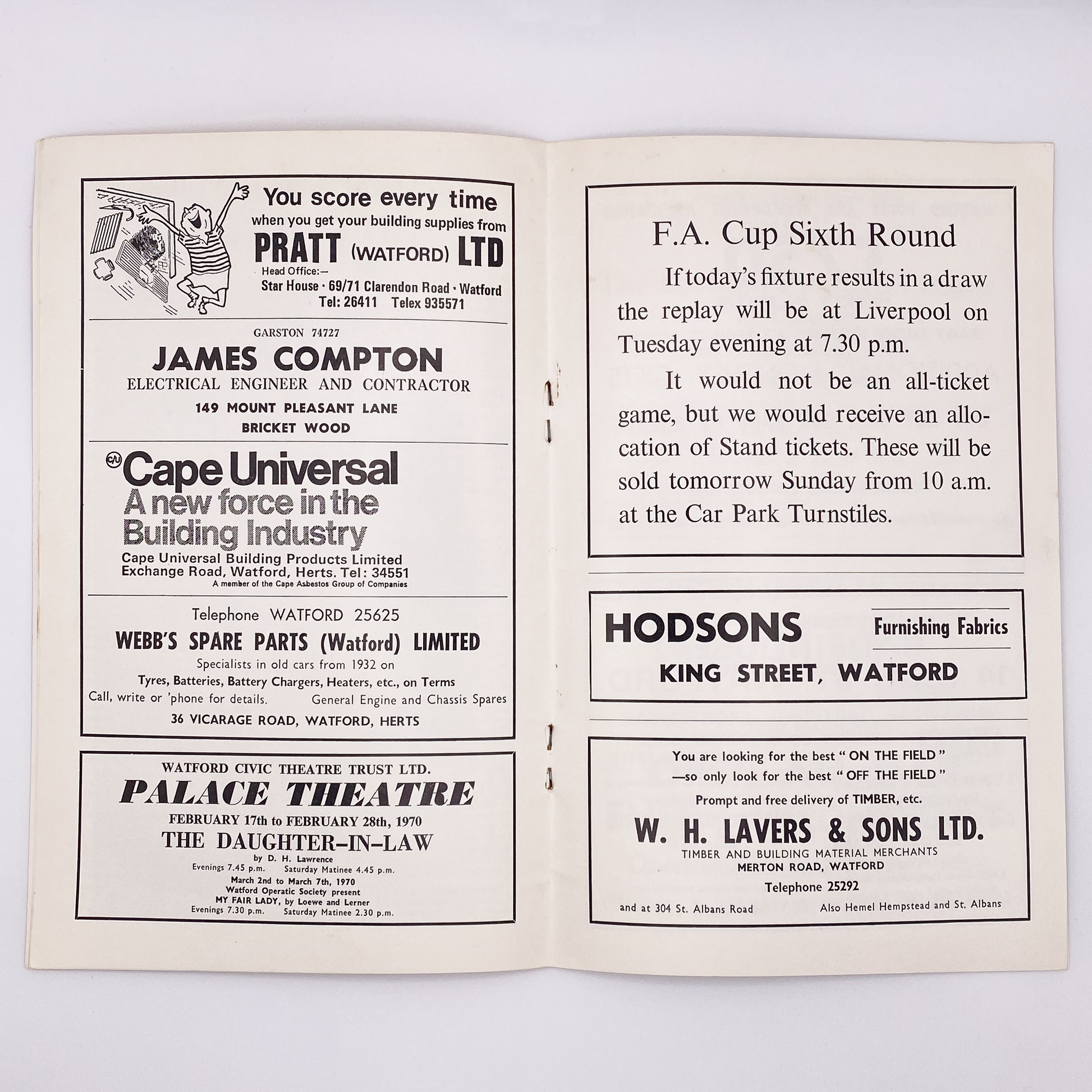 Watford vs Liverpool Programme (21 February, 1970)