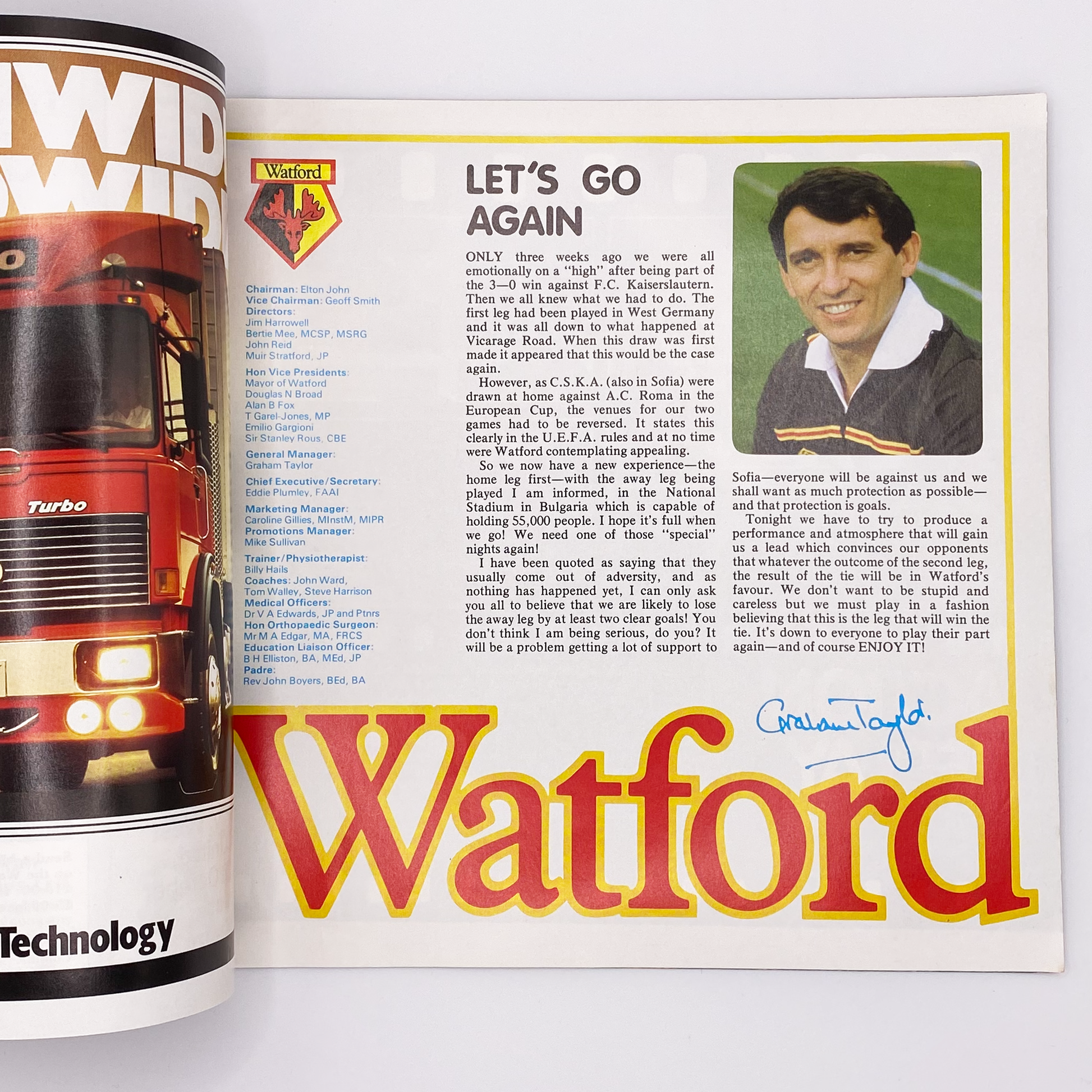 Watford vs Levski Spartak Sofia Programme (19 October, 1983)