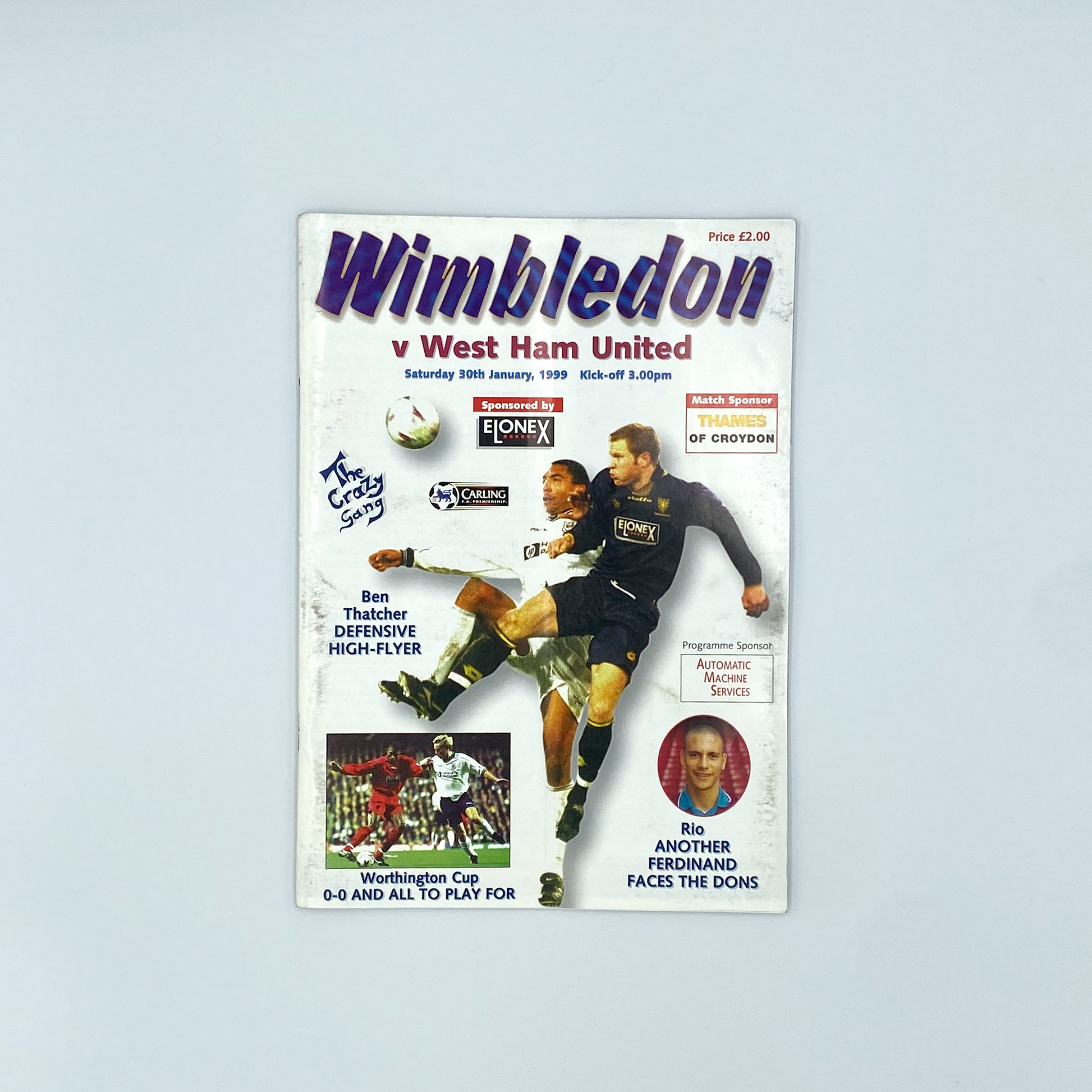 Wimbledon vs West Ham United Programme & Ticket (30 January, 1999)