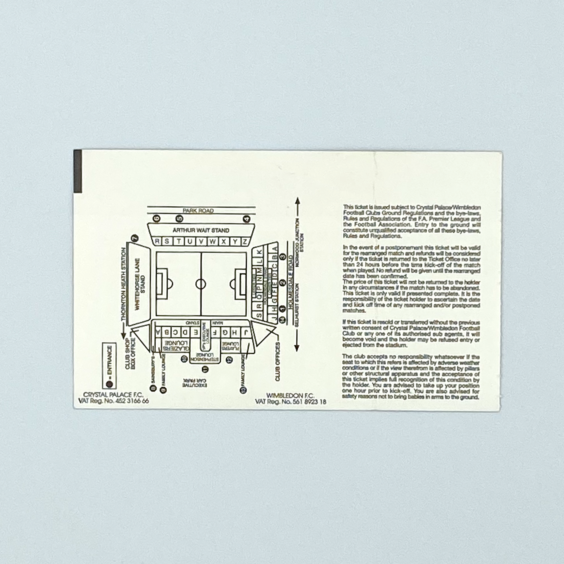 Wimbledon vs West Ham United Programme & Ticket (30 January, 1999)