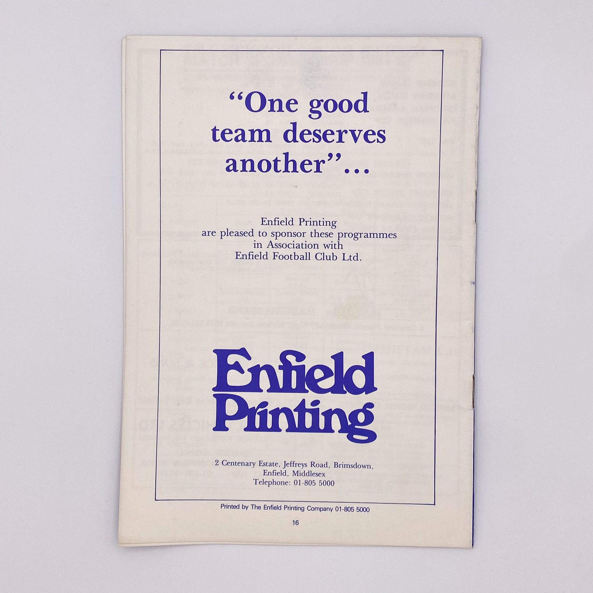 Enfield FC vs Crystal Palace Programme & Ticket (2 January, 1982)