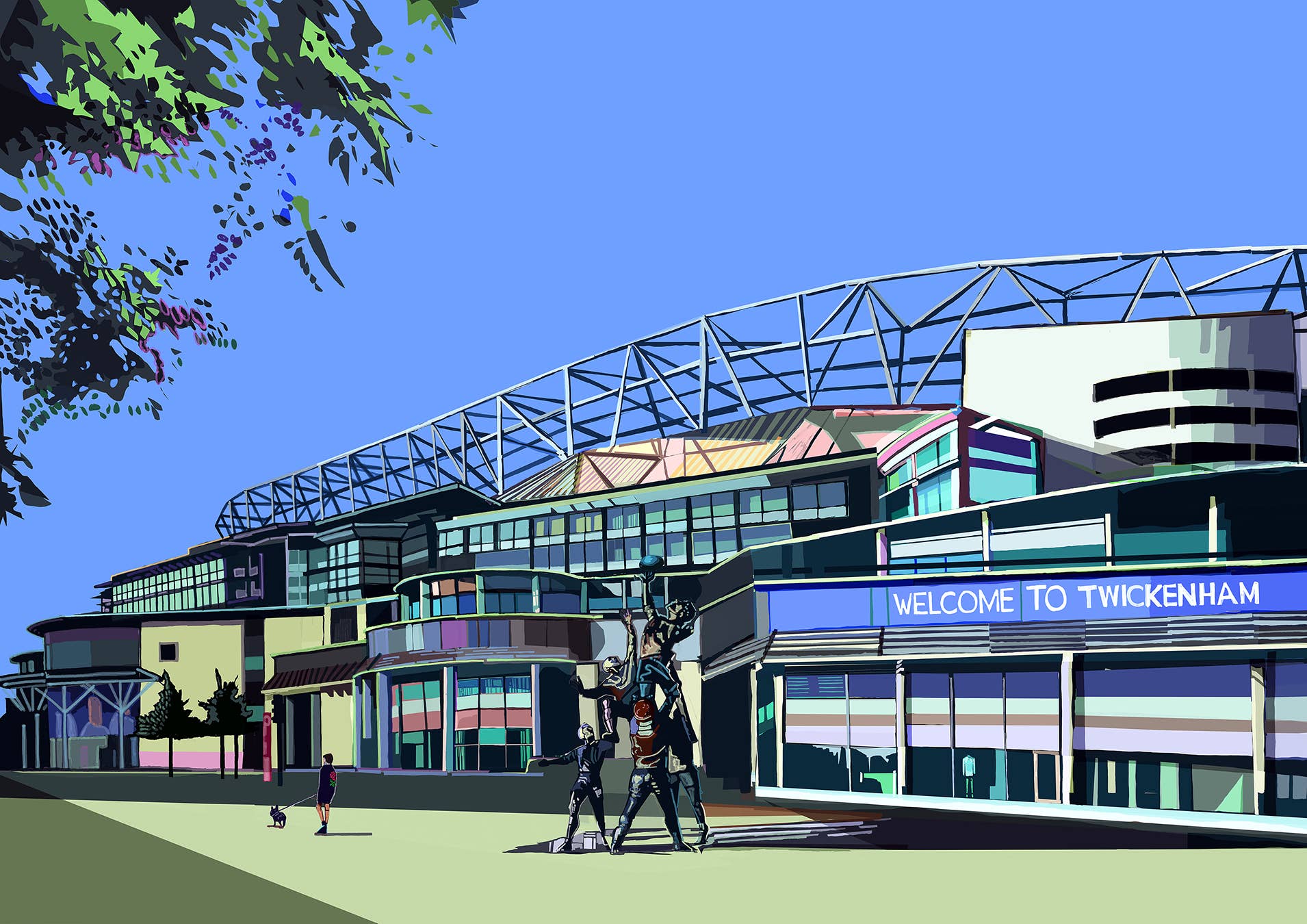 Twickenham Stadium, Rugby Illustration Print
