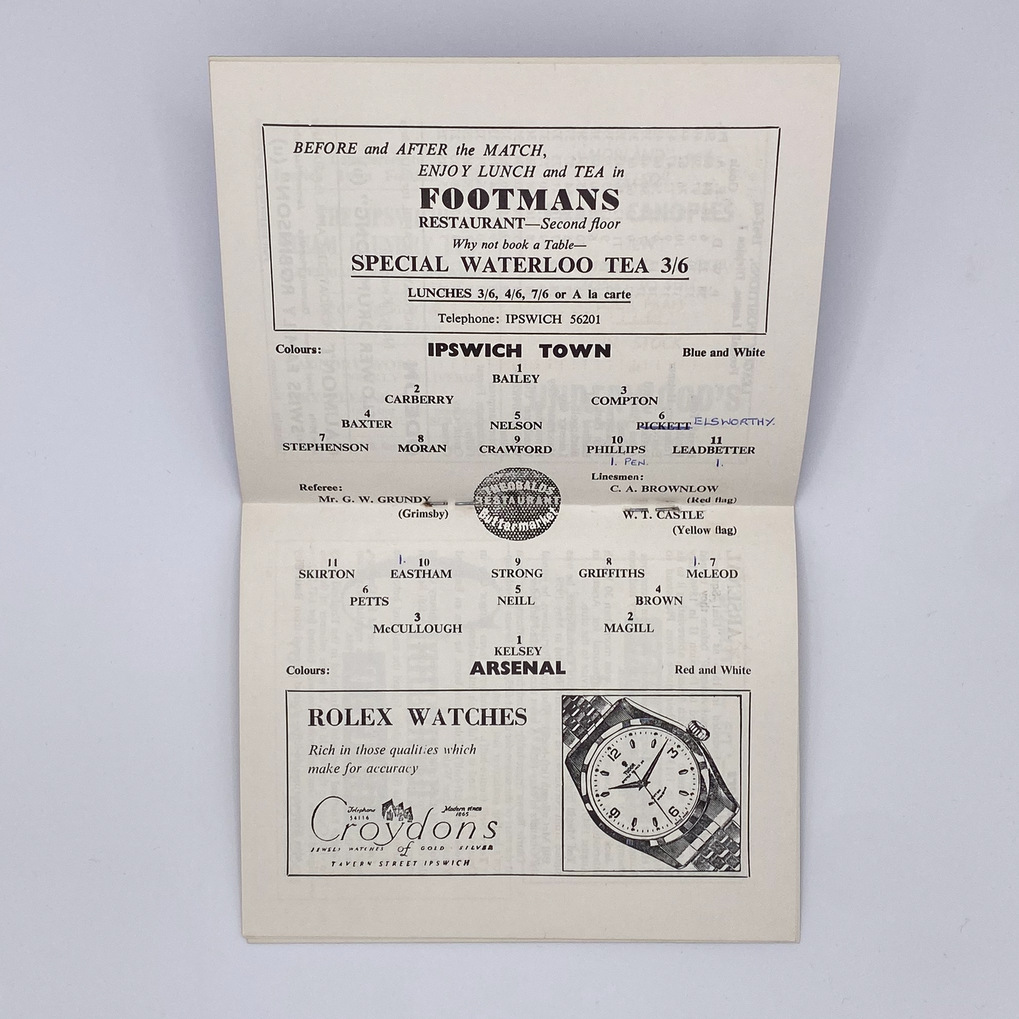 Ipswich Town vs Arsenal Programme (Friday, 20 April, 1962)